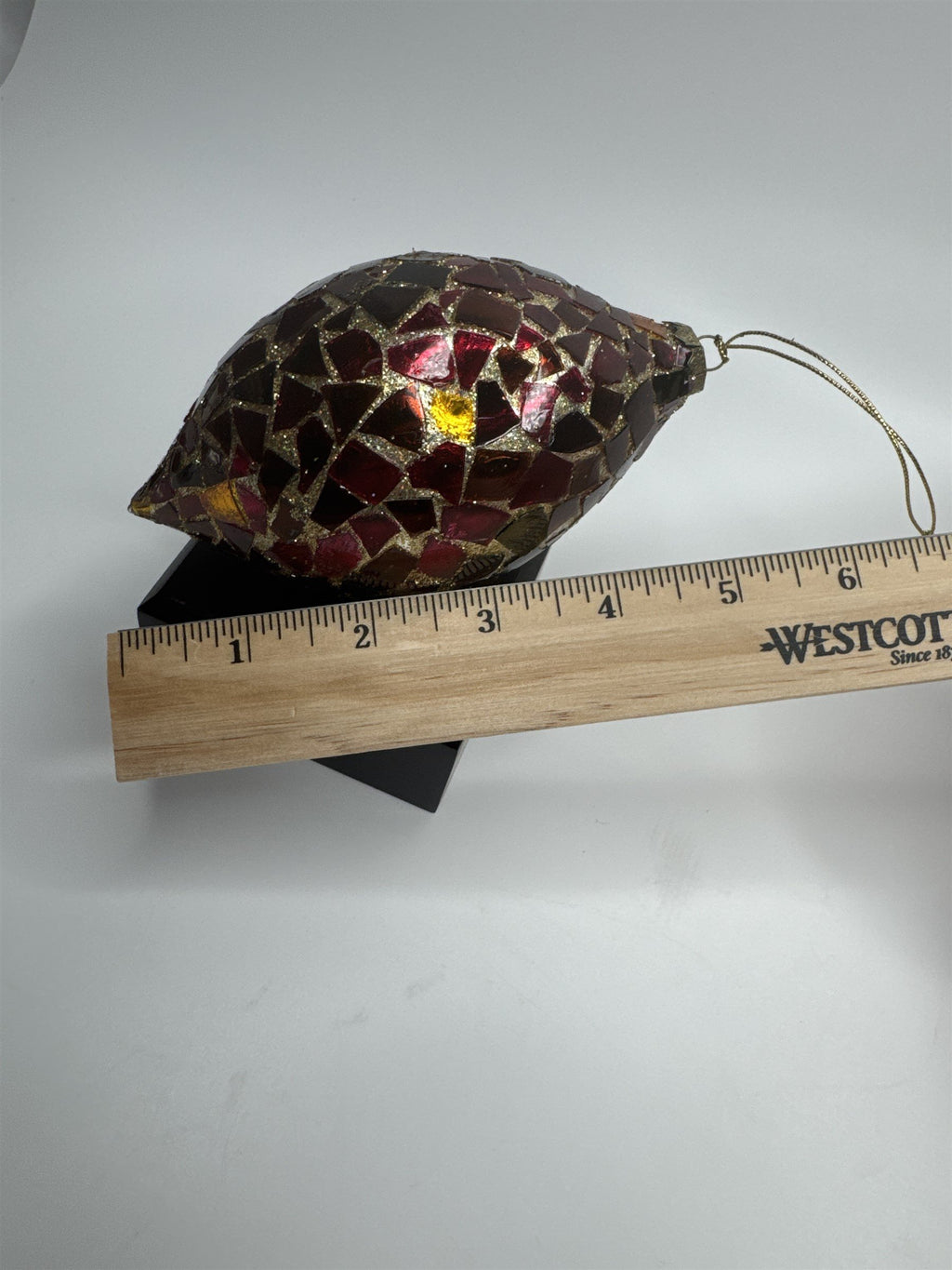 Vintage Lemon Shaped Round Mosaic Crackle Glass Christmas Ornament