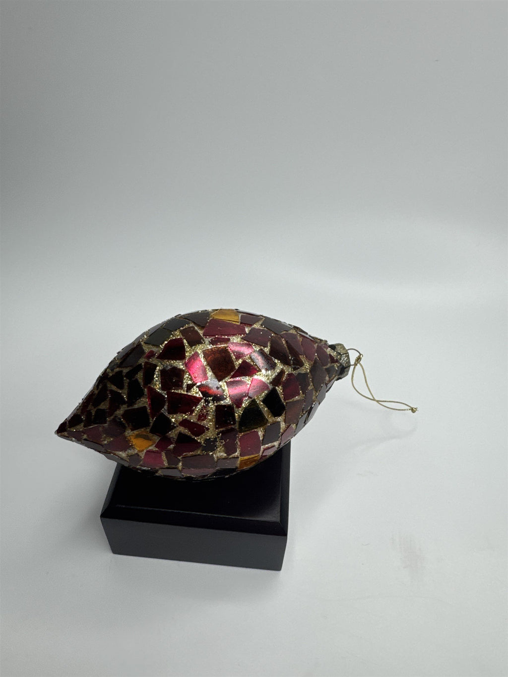 Vintage Lemon Shaped Round Mosaic Crackle Glass Christmas Ornament