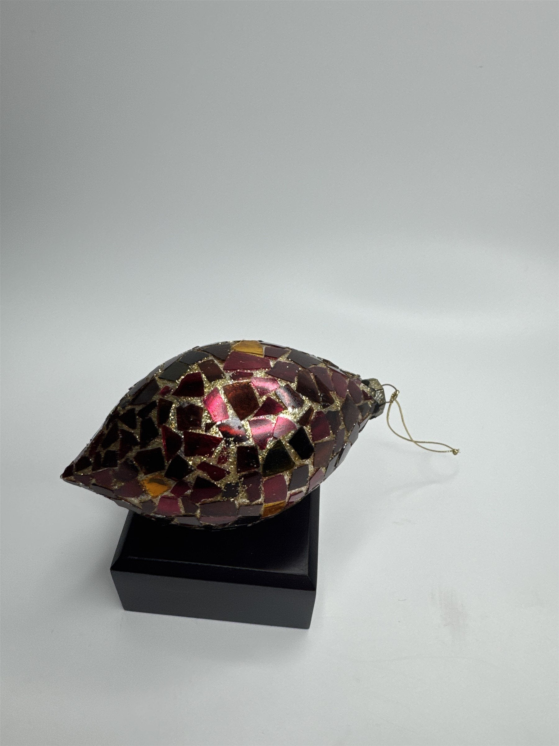 Vintage Lemon Shaped Round Mosaic Crackle Glass Christmas Ornament