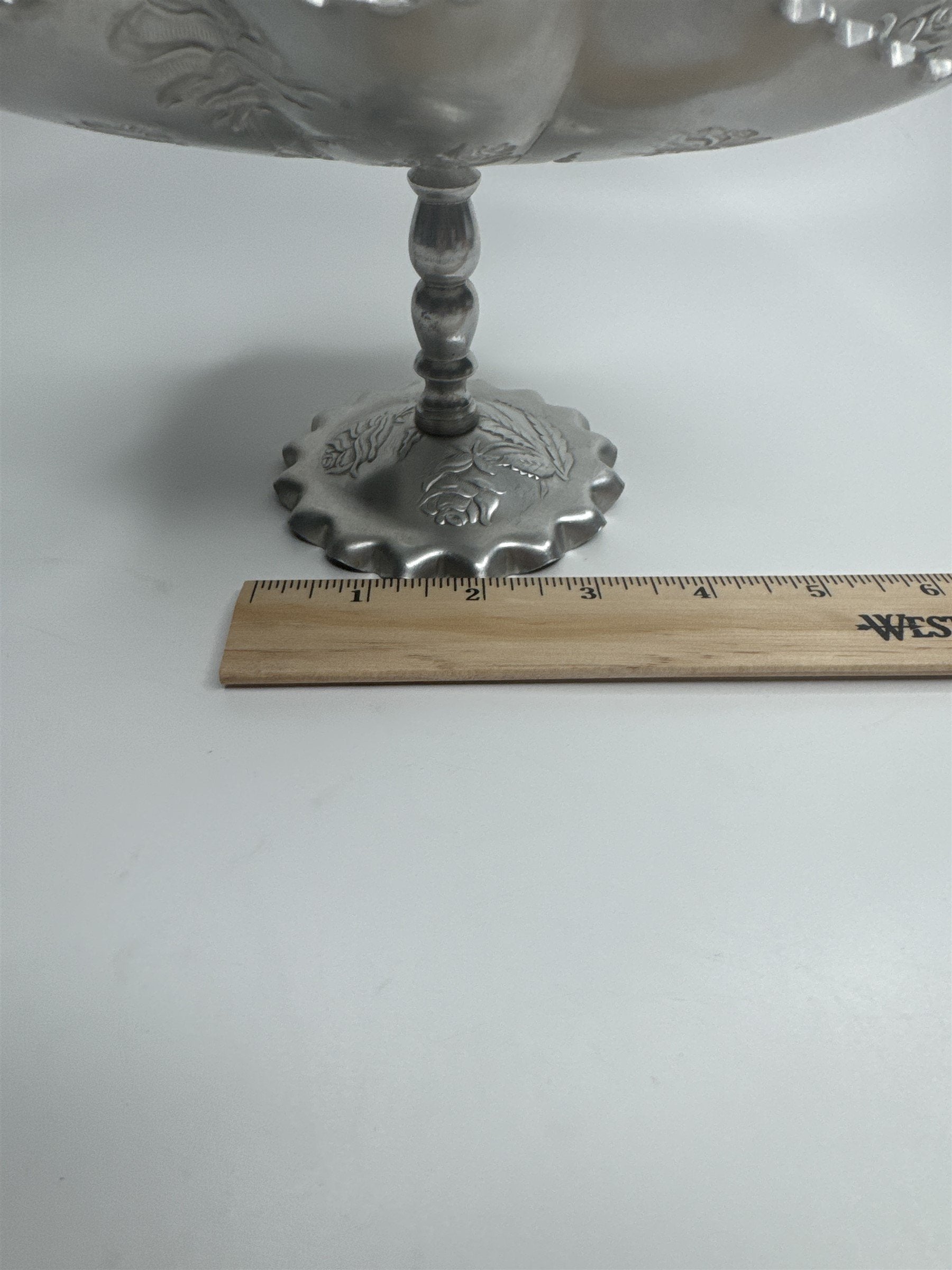 Vintage Arber Shlevin Hand Wrought Aluminum Rose Pattern Footed Candy Dish