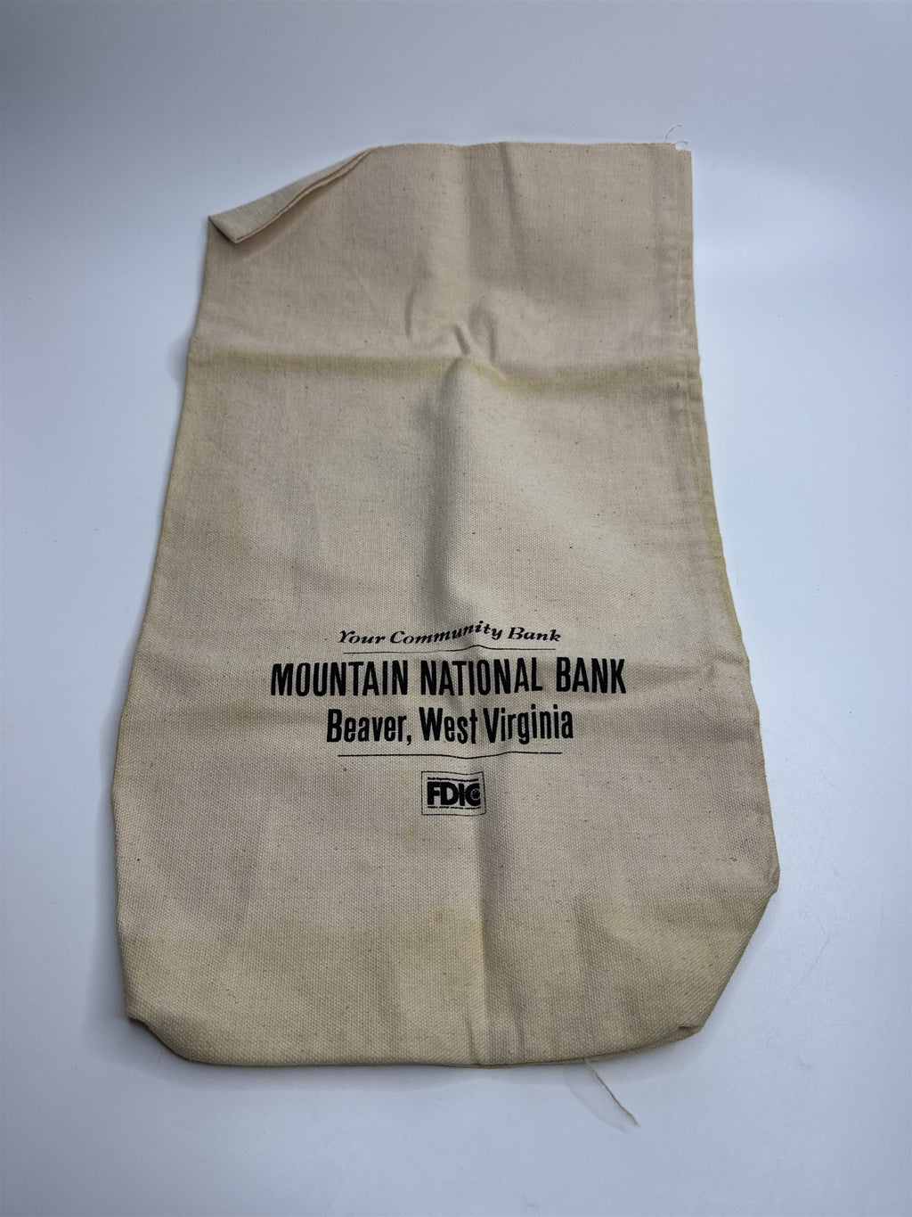 Vintage Mountain National Bank Beaver West Virginia Cloth Burlap Money Bag