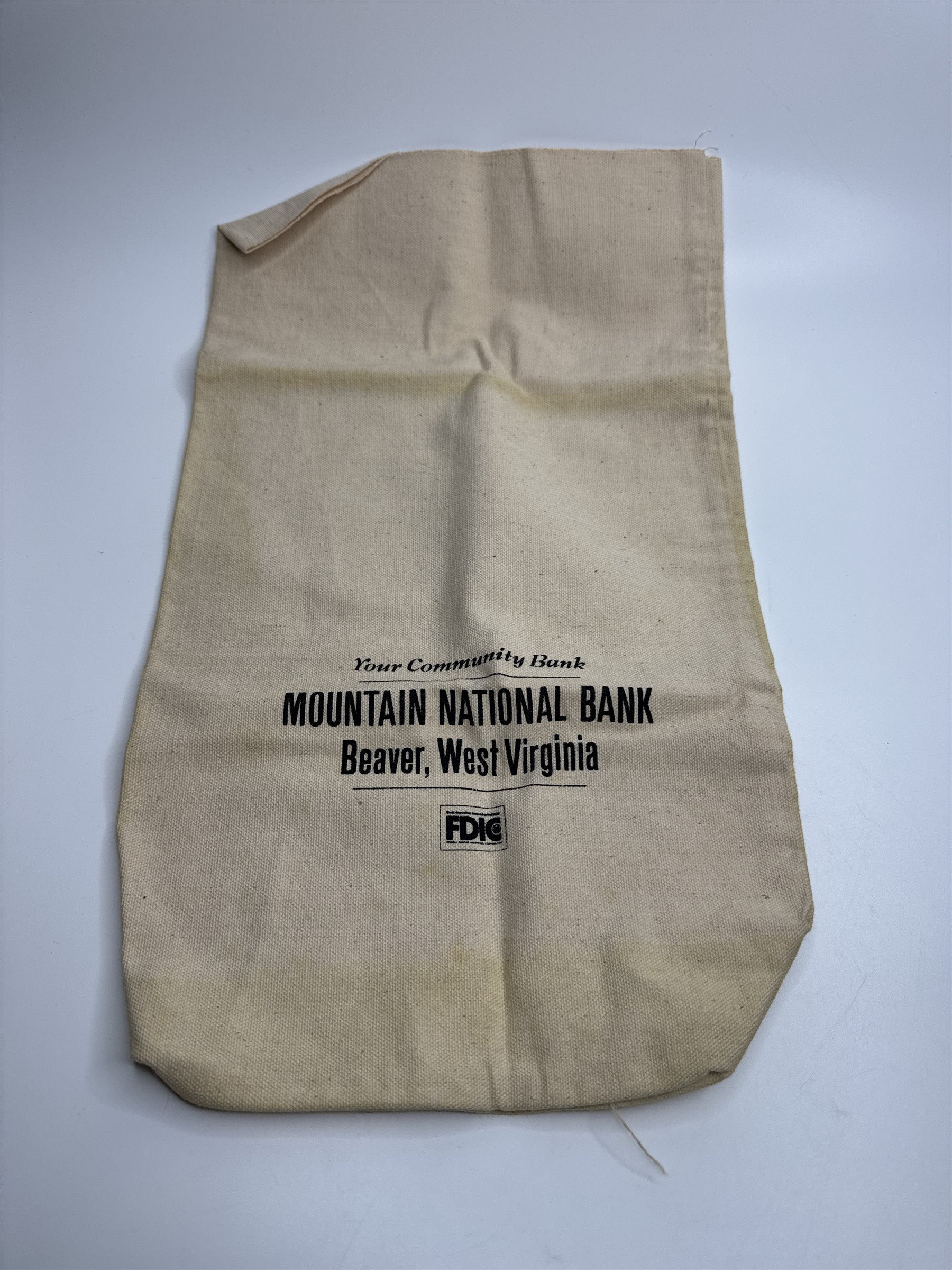 Vintage Mountain National Bank Beaver West Virginia Cloth Burlap Money Bag
