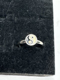Vintage Black and White Yin and Yang Enamel Silver Toned Ring Resizable US 6