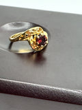Vintage Gold Tone Fashion Ring With Red Crystal Gem Centerpiece Size US 6