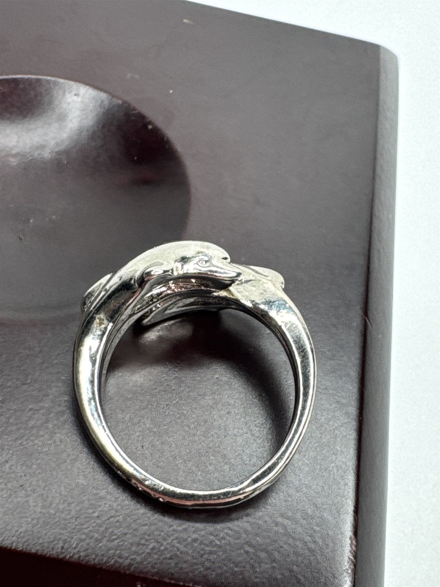 Vintage Silver Toned Metal Two Dolphins Jumping Ring Size US 6