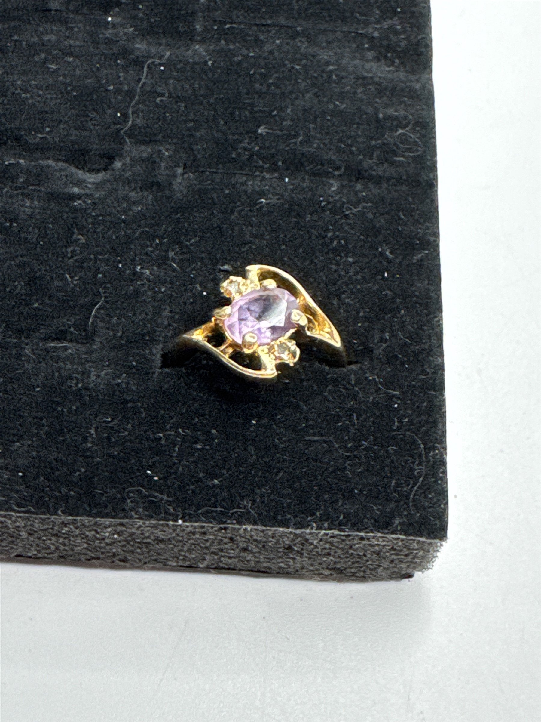 Vintage Gold Plated Amethyst Crystal Art Deco Ring Size US 6