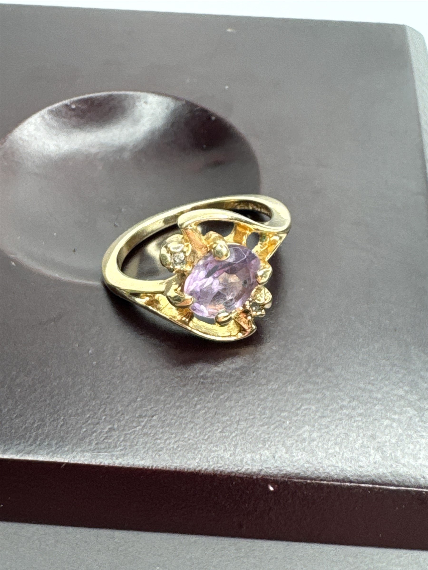 Vintage Gold Plated Amethyst Crystal Art Deco Ring Size US 6