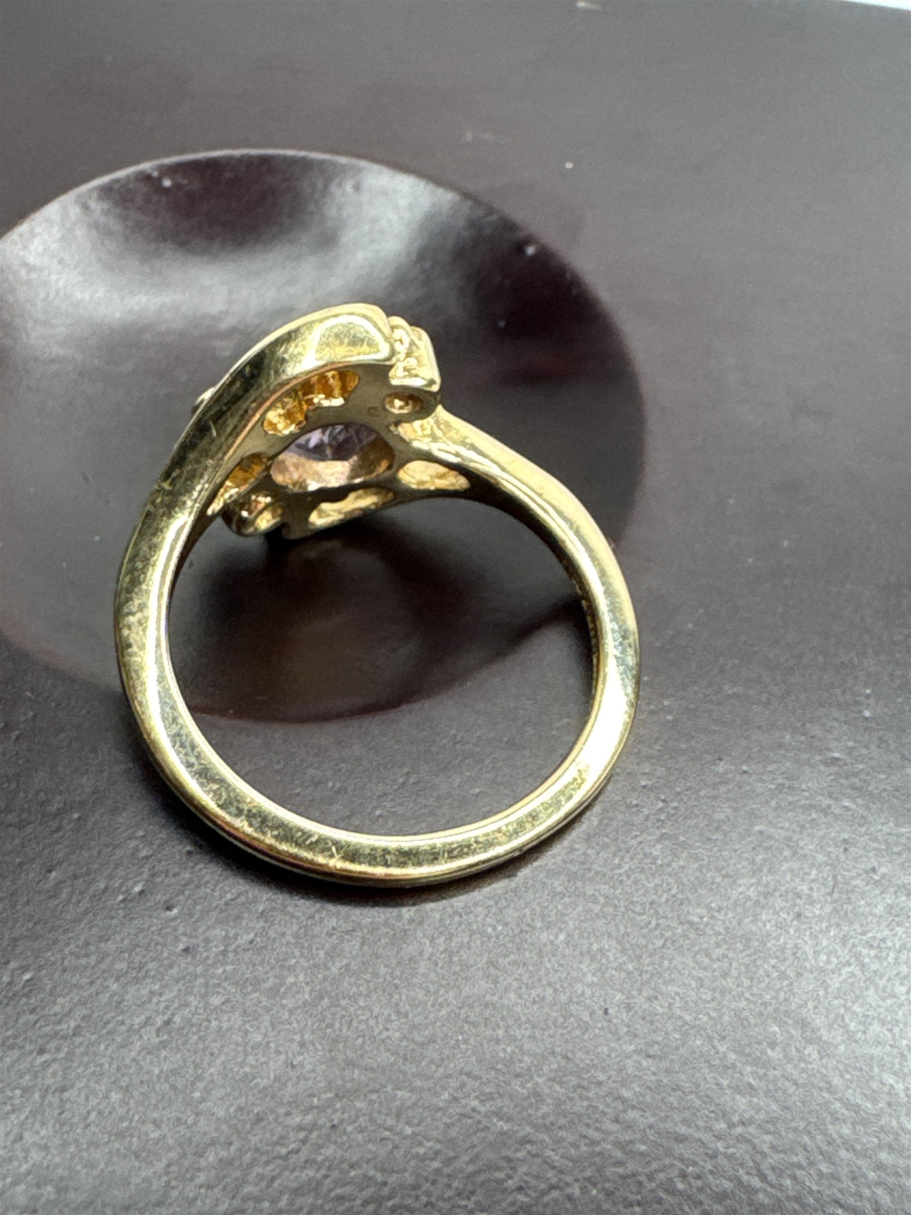 Vintage Gold Plated Amethyst Crystal Art Deco Ring Size US 6