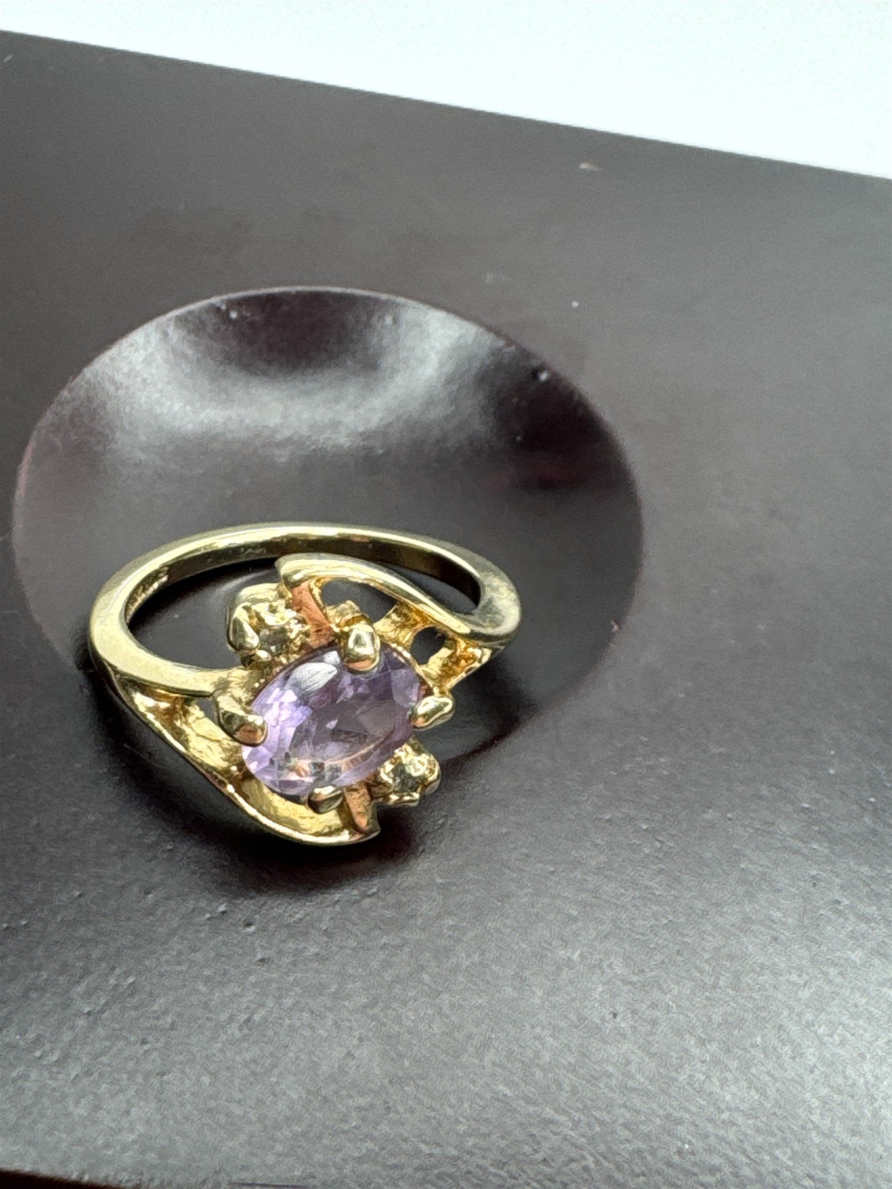 Vintage Gold Plated Amethyst Crystal Art Deco Ring Size US 6