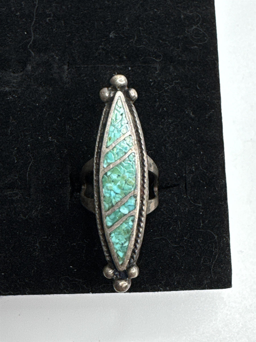 Vtg Long 925 Sterling Silver Turquoise Inlay Native American Ring US 6