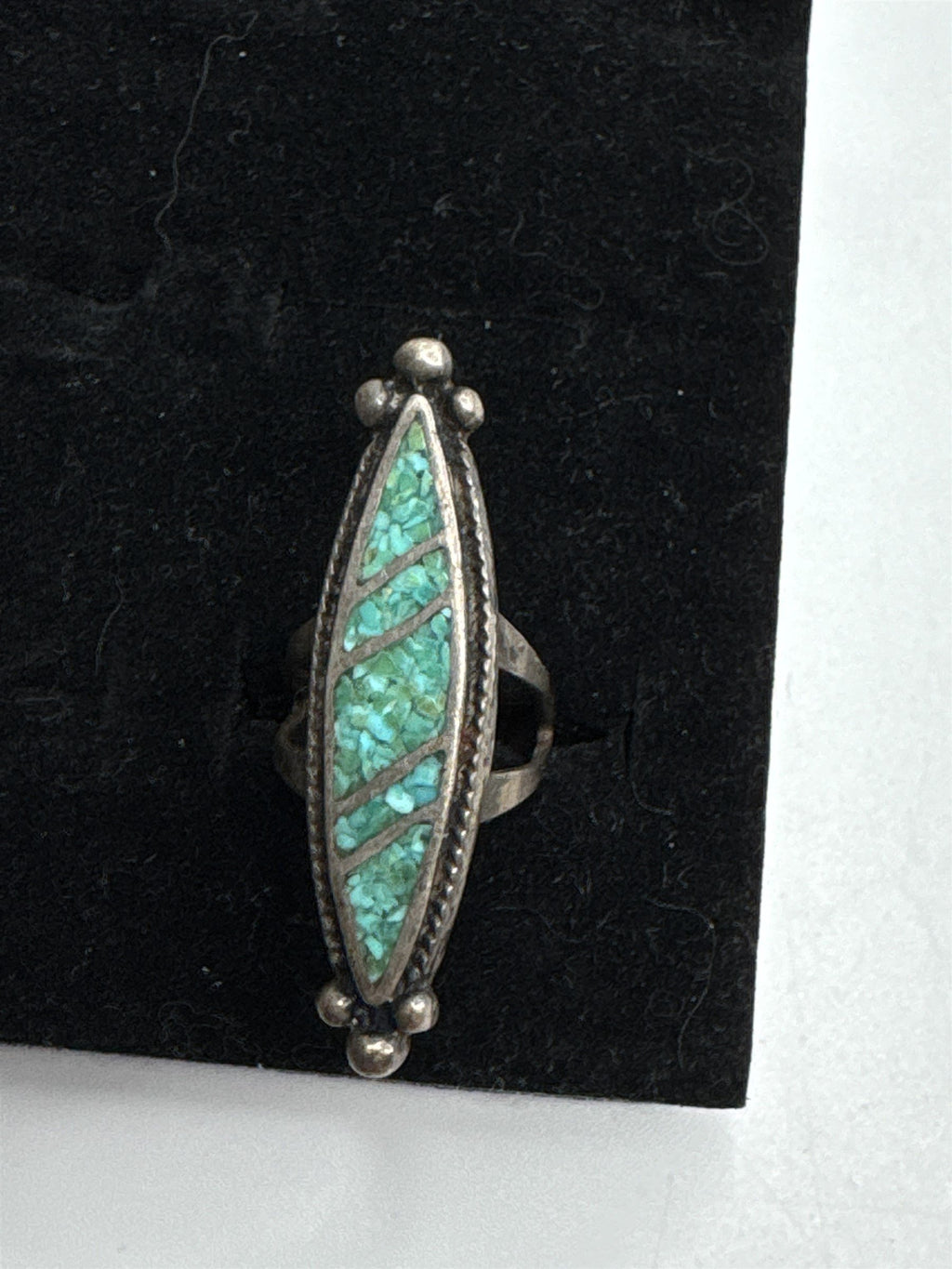 Vtg Long 925 Sterling Silver Turquoise Inlay Native American Ring US 6