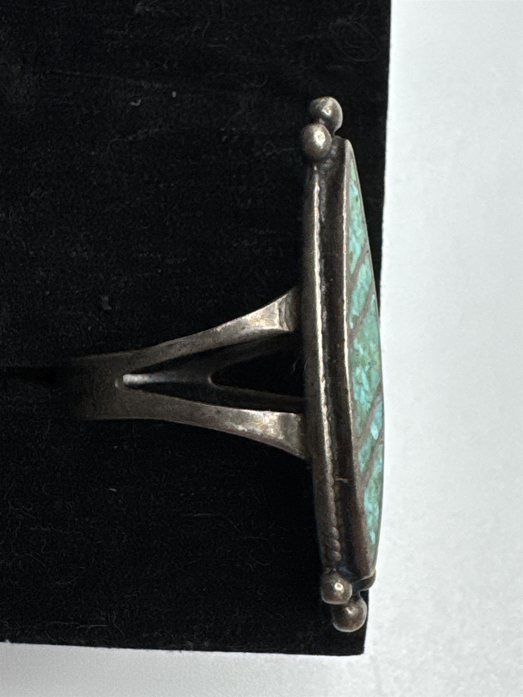 Vtg Long 925 Sterling Silver Turquoise Inlay Native American Ring US 6