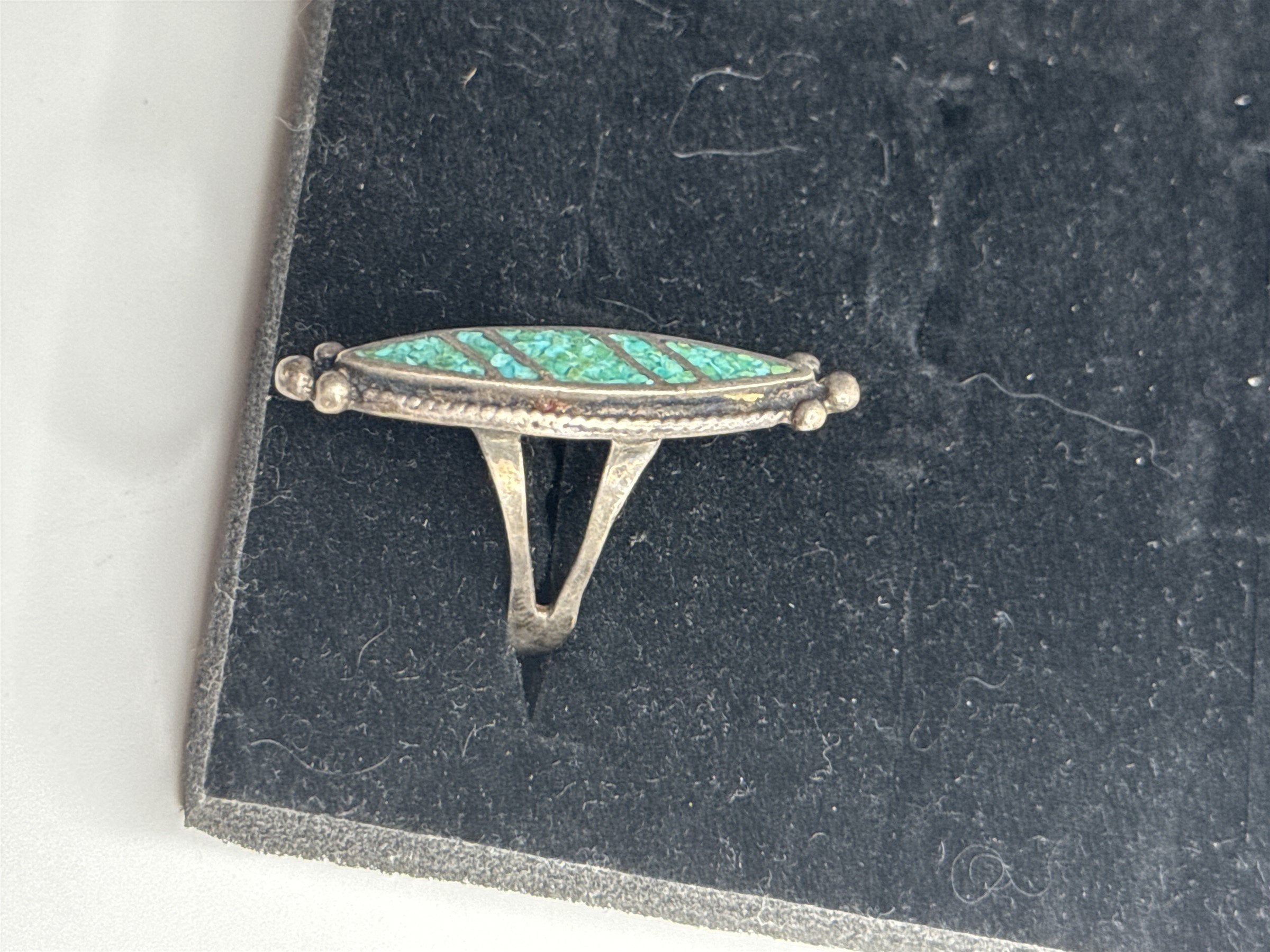 Vtg Long 925 Sterling Silver Turquoise Inlay Native American Ring US 6