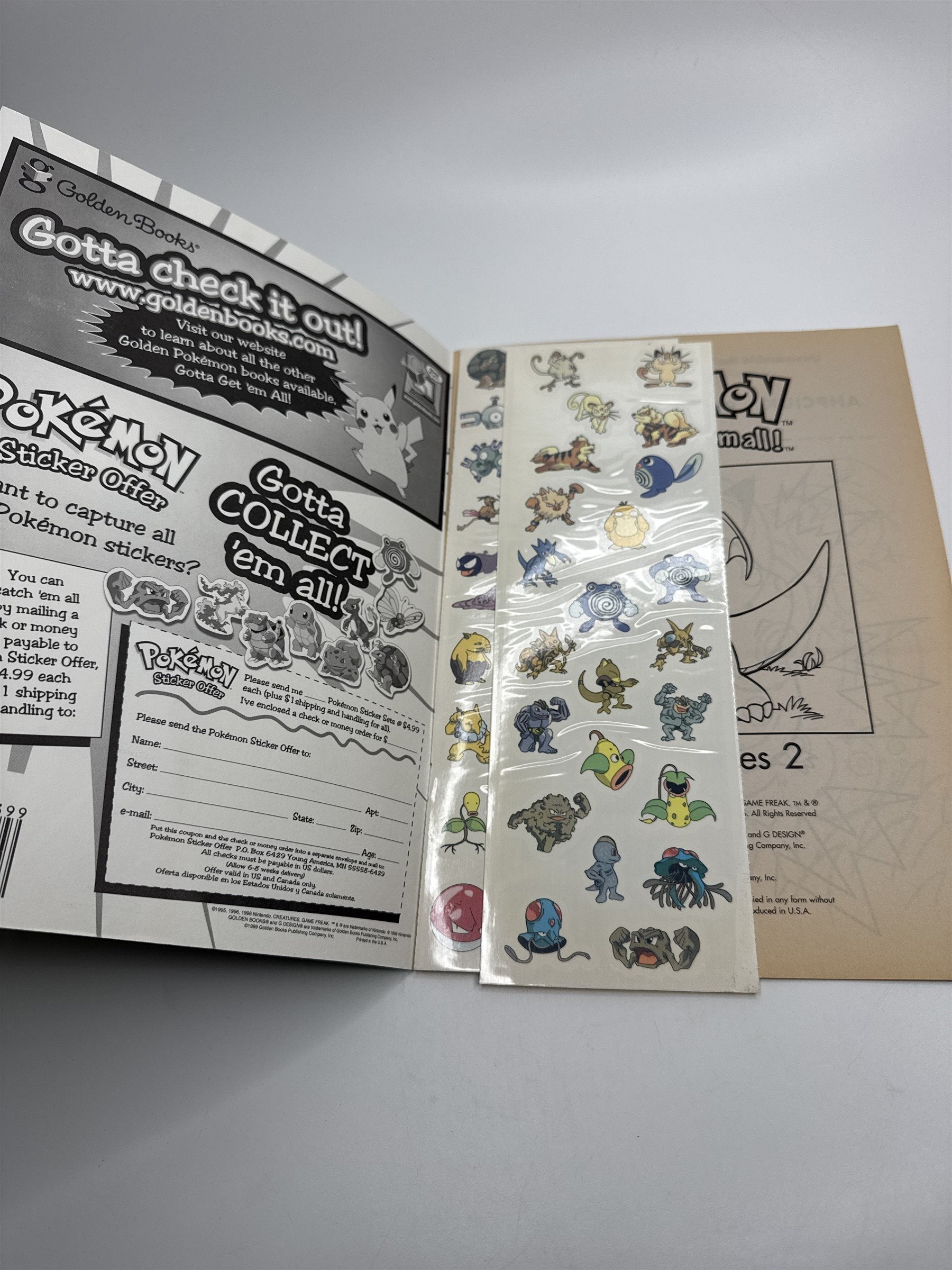 Vintage 1999 Pokemon Tattoo Series #2 Coloring Activity Book /w Postcard NOS