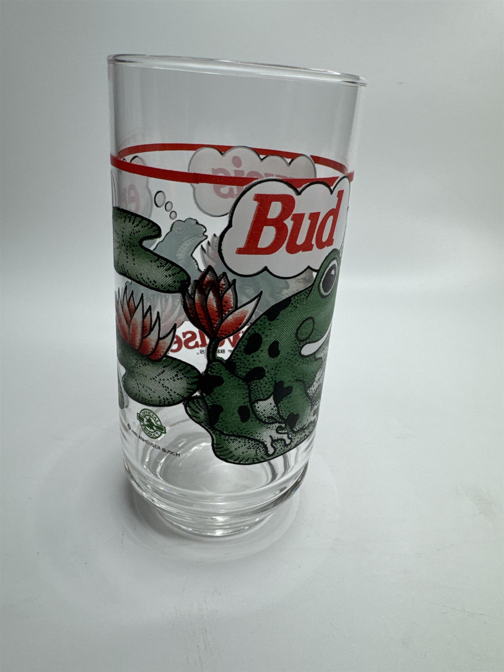 Vintage 1995 Budweiser King of Beers Frogs on Lilly Pads Drinking Glass