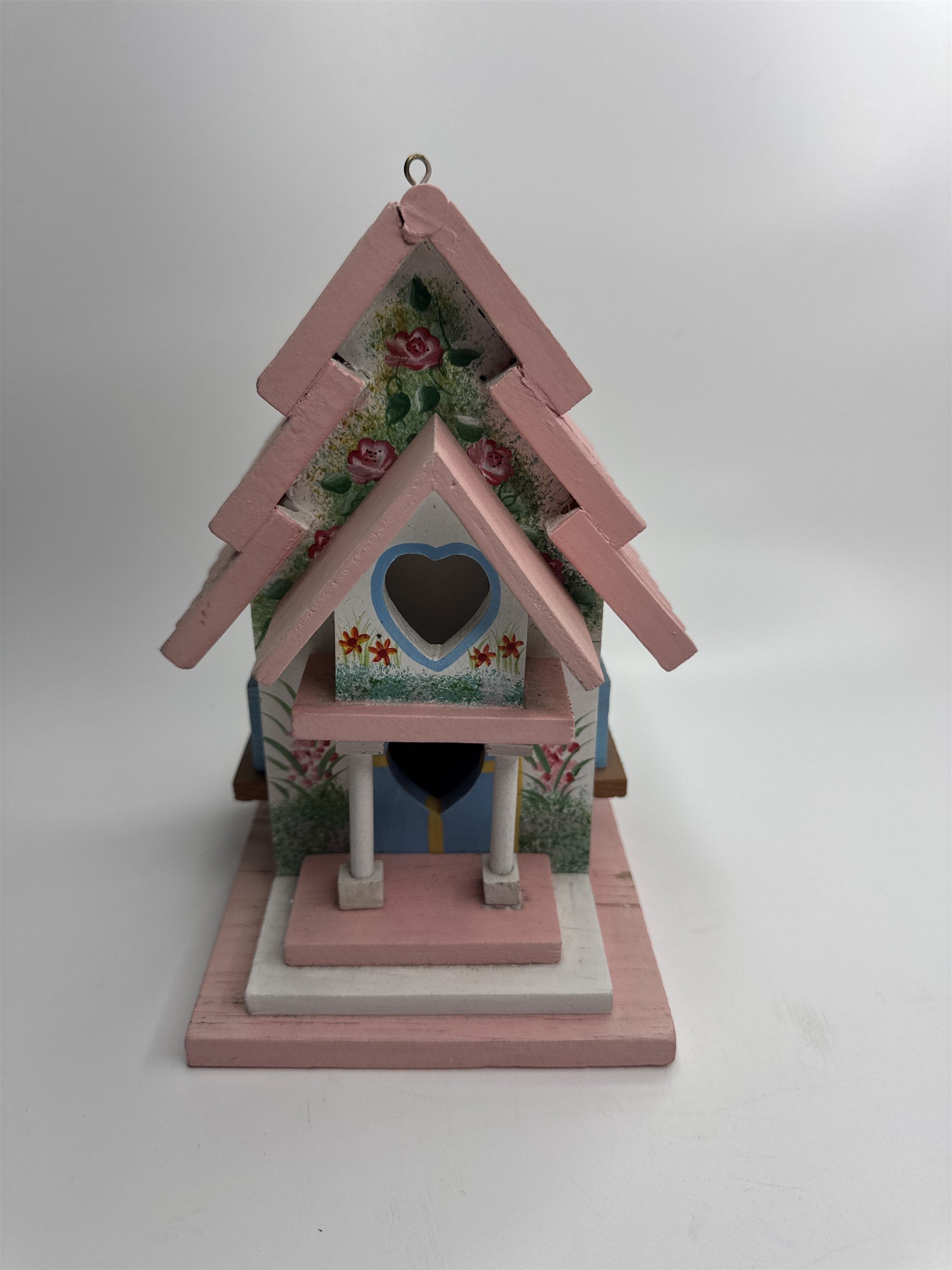 Vintage Wooden Painted Pink Decorative Small Bird House Hanging Home Decor