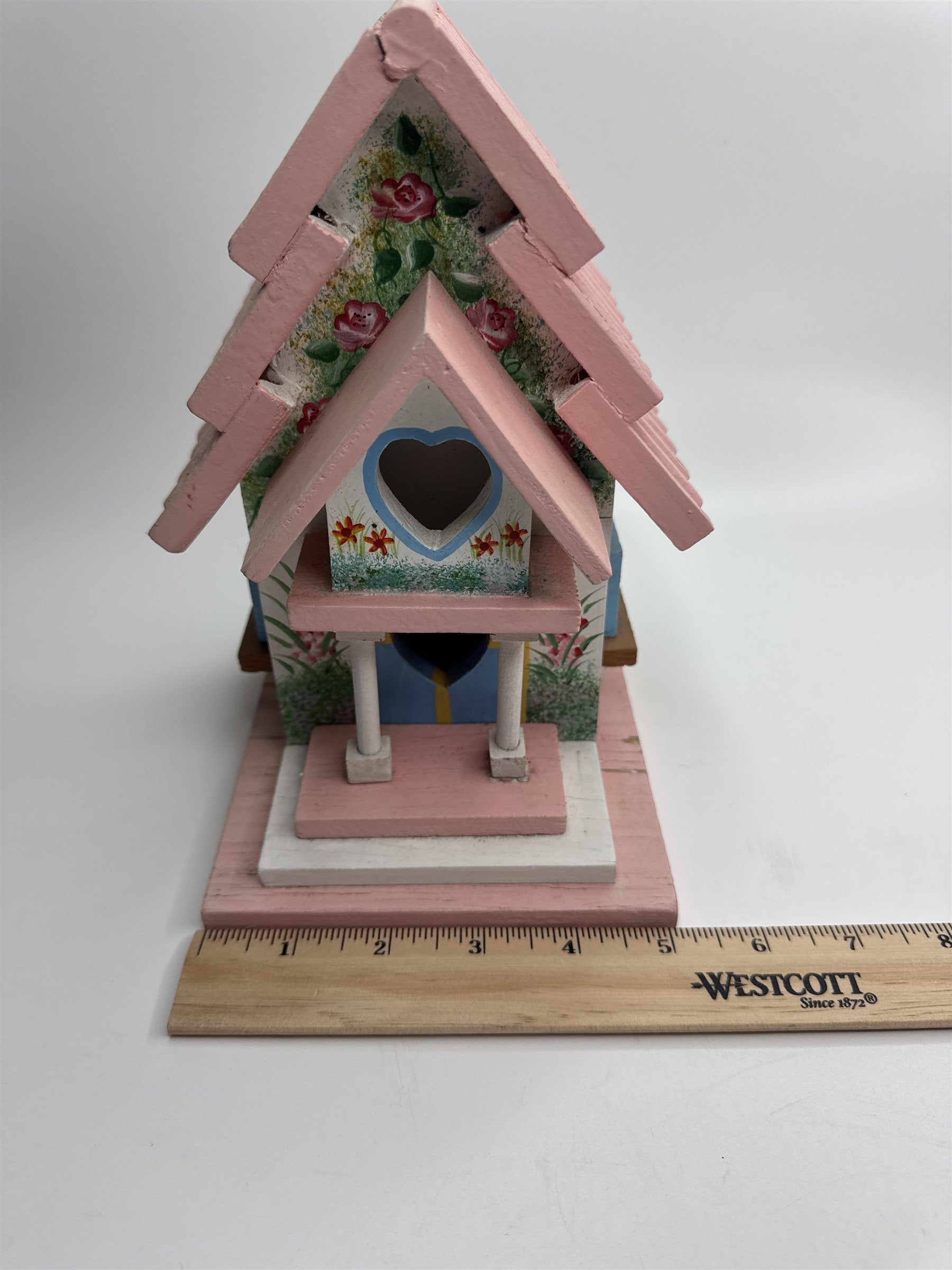 Vintage Wooden Painted Pink Decorative Small Bird House Hanging Home Decor