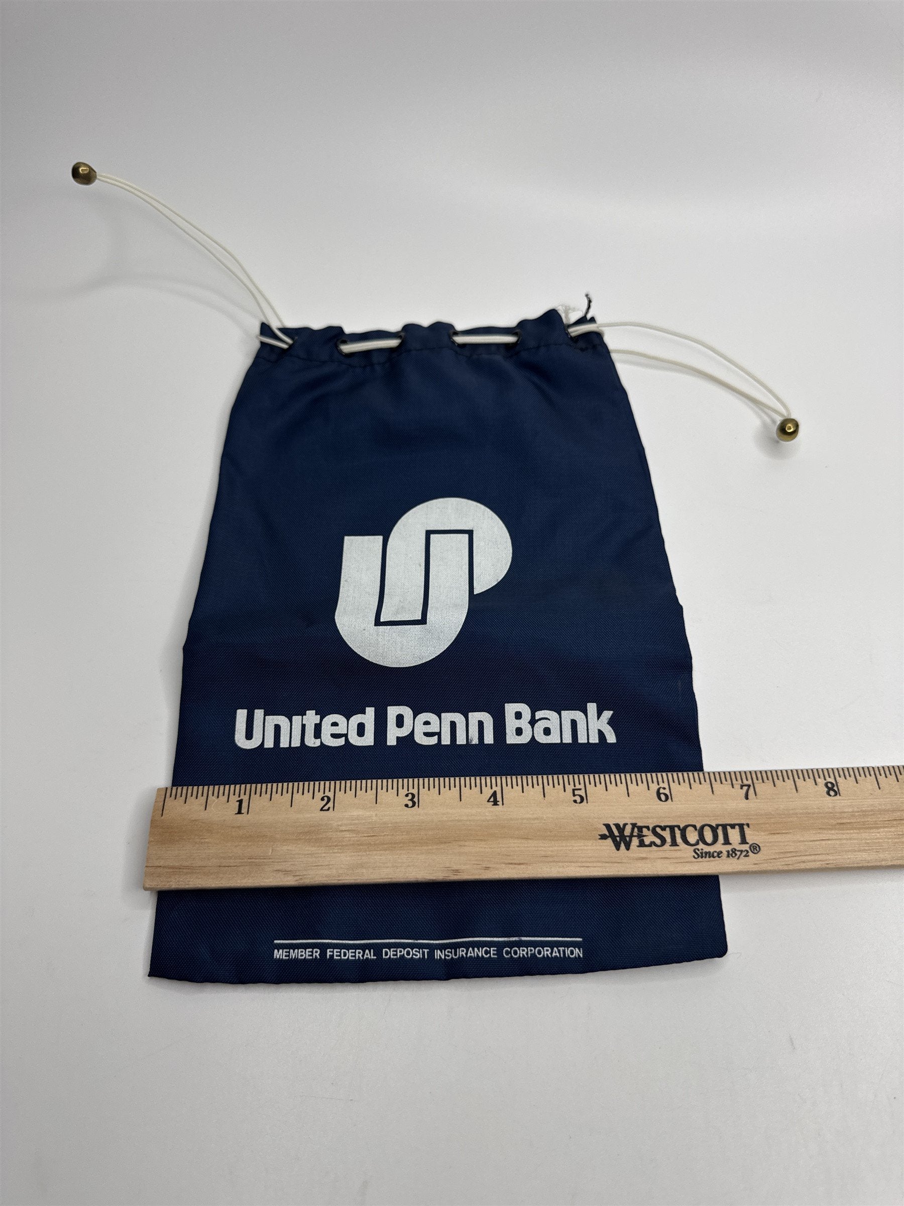 Vintage United Penn Bank Drawstring Canvas Blue Deposit Bag Money Bag A. Rifkin