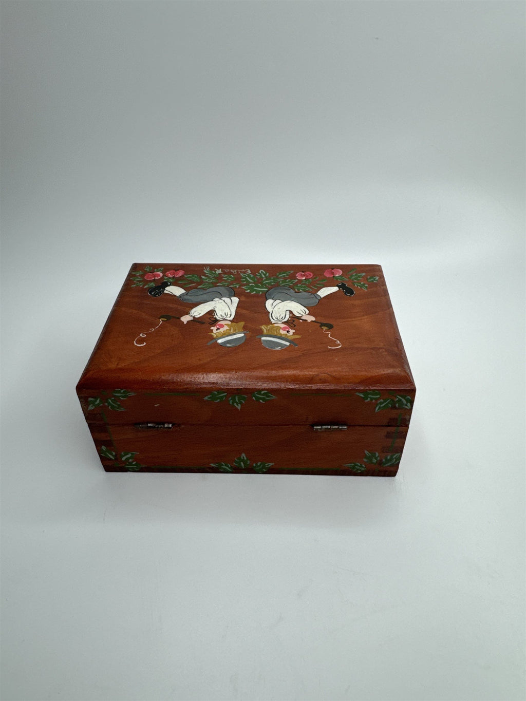 Vintage Wooden Handmade Stash Box /w Hand-Painted Pipers (Does Not Close Fully)