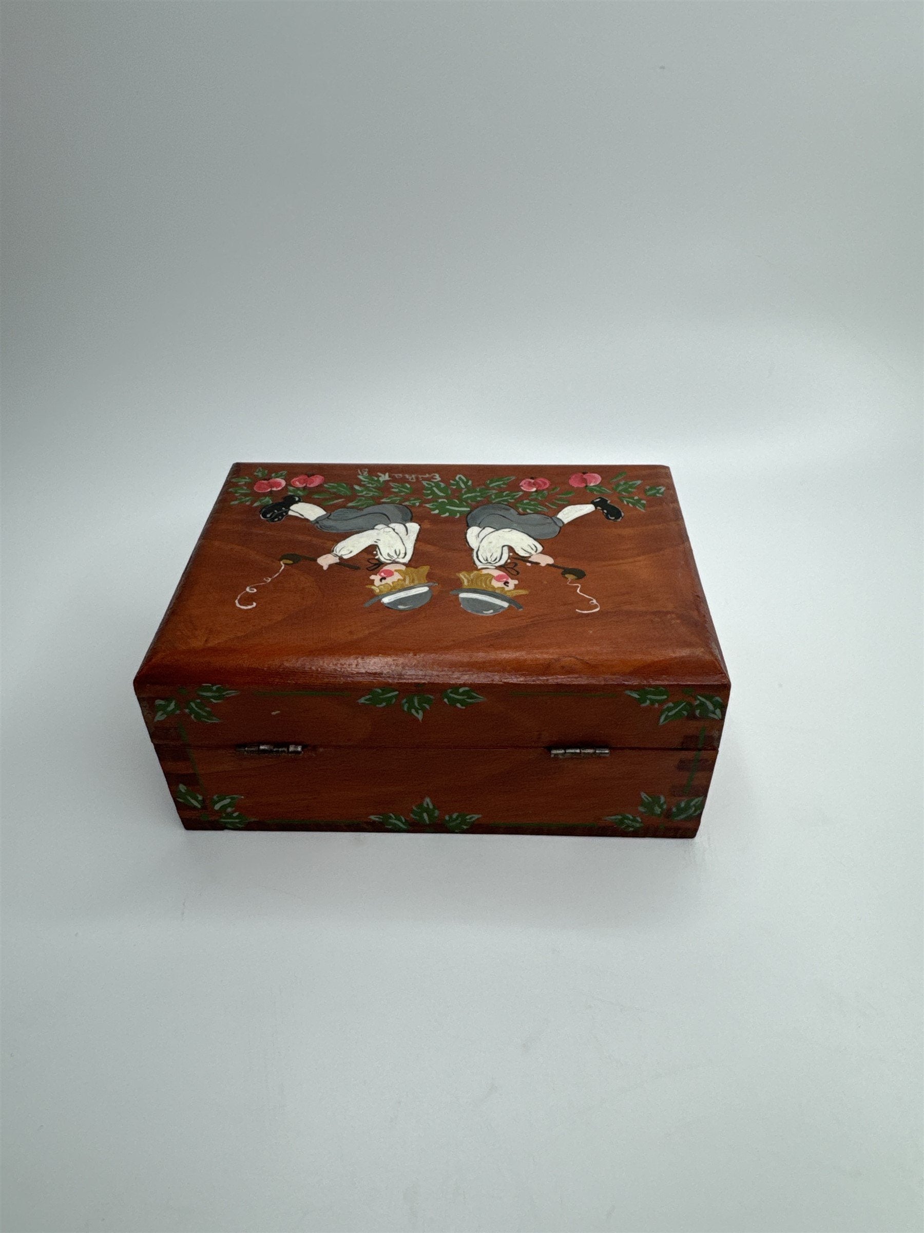 Vintage Wooden Handmade Stash Box /w Hand-Painted Pipers (Does Not Close Fully)