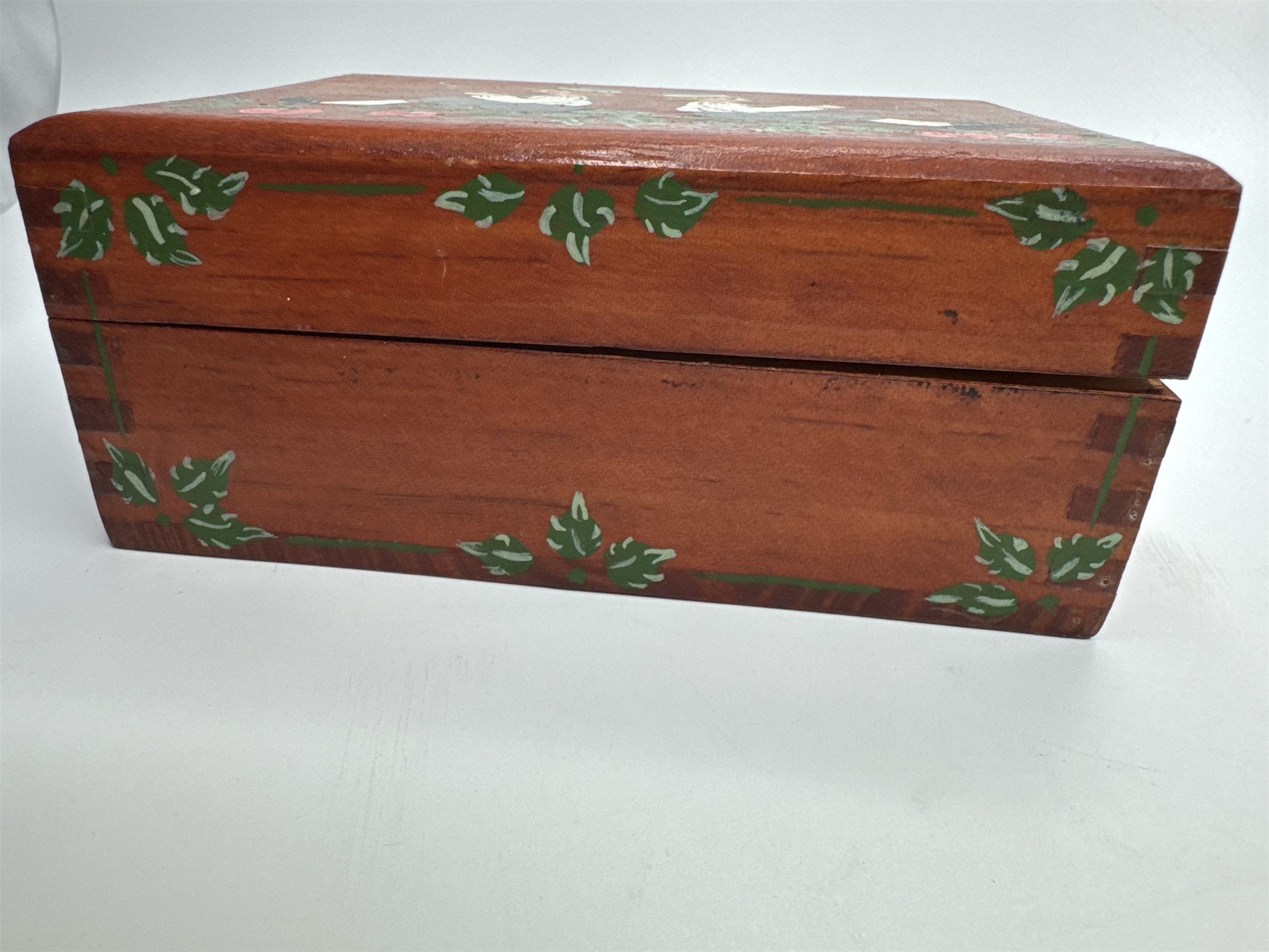 Vintage Wooden Handmade Stash Box /w Hand-Painted Pipers (Does Not Close Fully)