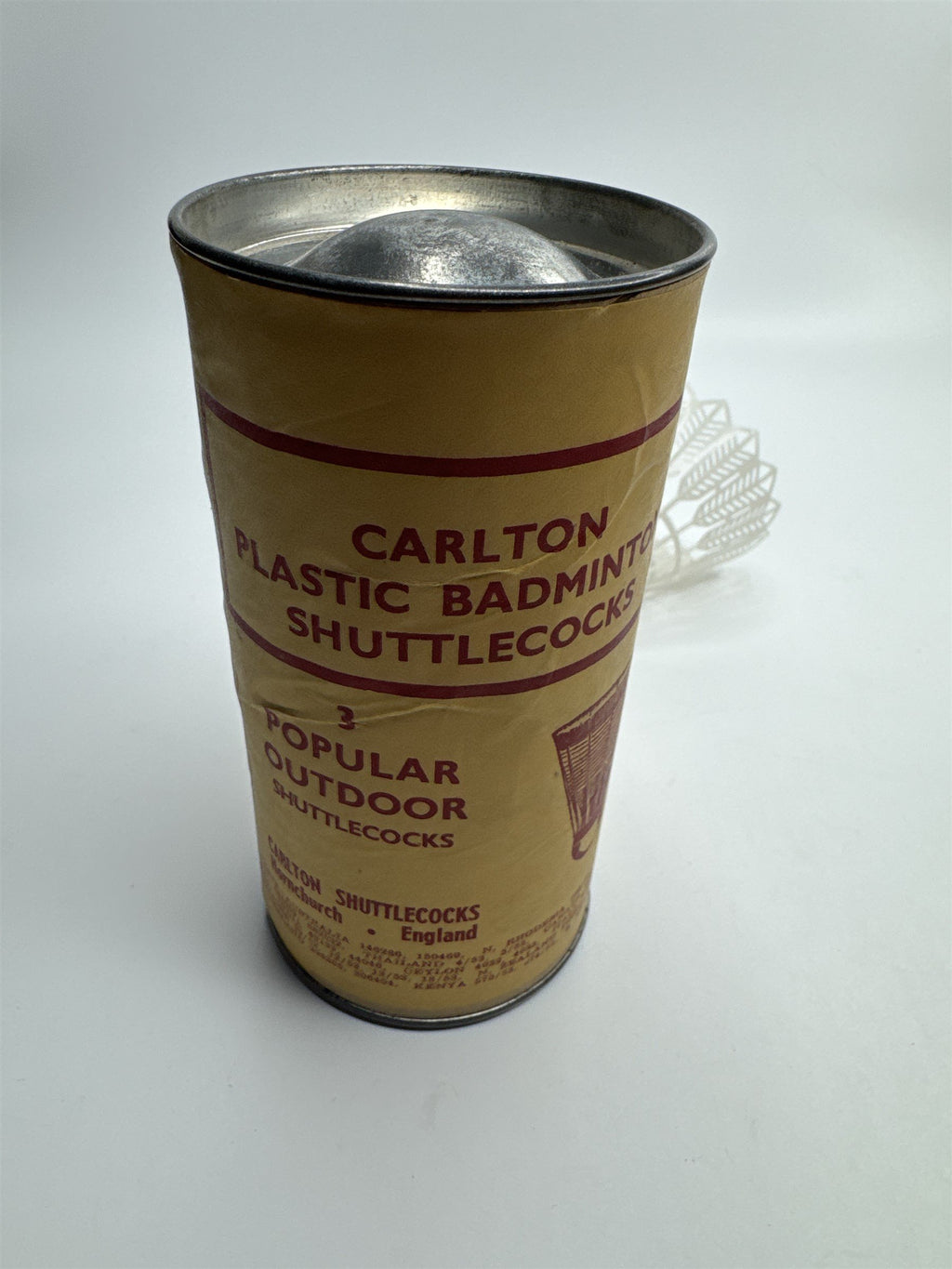 Vintage Set of 2 Carlton Plastic Badminton Shuttlecocks E&L England /w Canister