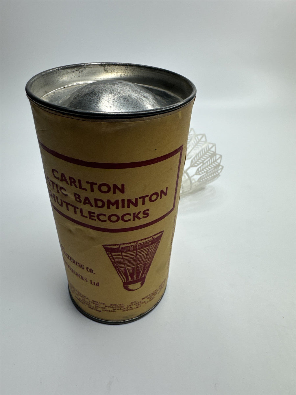 Vintage Set of 2 Carlton Plastic Badminton Shuttlecocks E&L England /w Canister