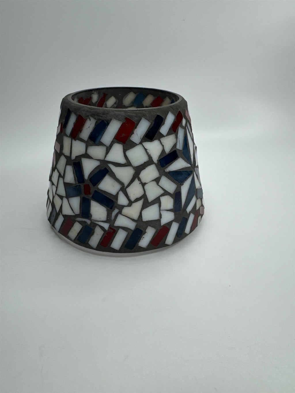 Vintage Home Interiors & Gifts Jar Candle Shade Topper Mosaic Red White Blue