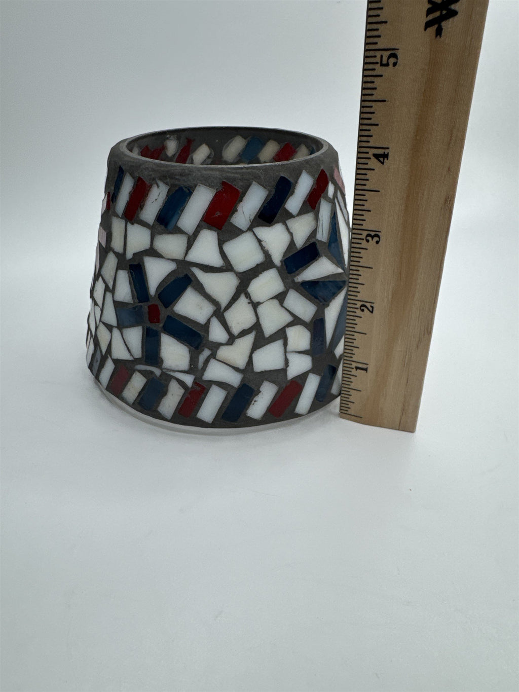 Vintage Home Interiors & Gifts Jar Candle Shade Topper Mosaic Red White Blue