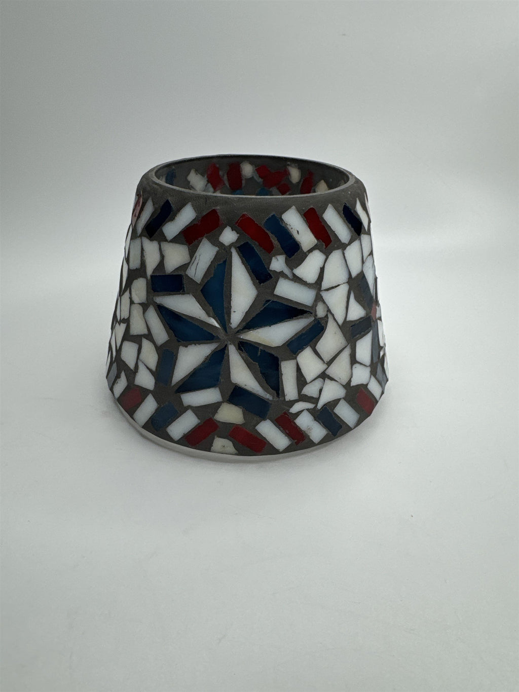 Vintage Home Interiors & Gifts Jar Candle Shade Topper Mosaic Red White Blue