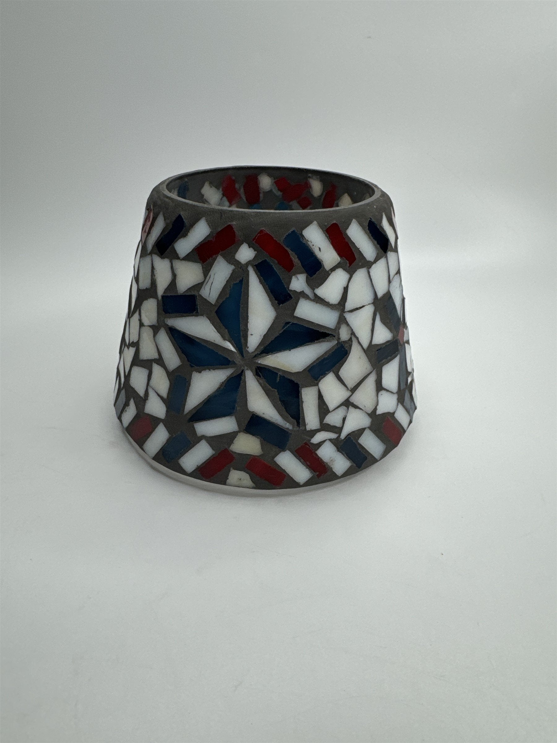 Vintage Home Interiors & Gifts Jar Candle Shade Topper Mosaic Red White Blue