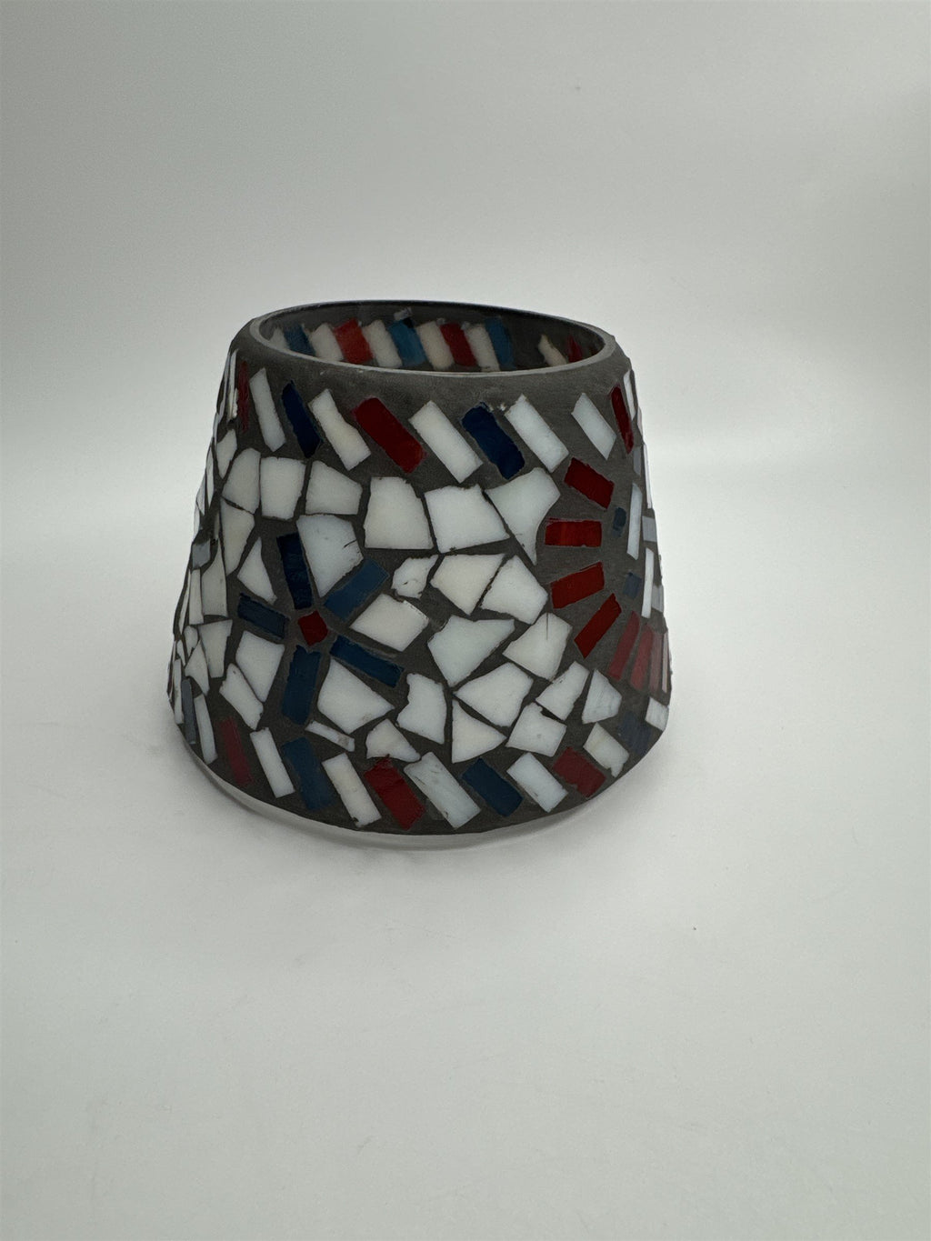 Vintage Home Interiors & Gifts Jar Candle Shade Topper Mosaic Red White Blue