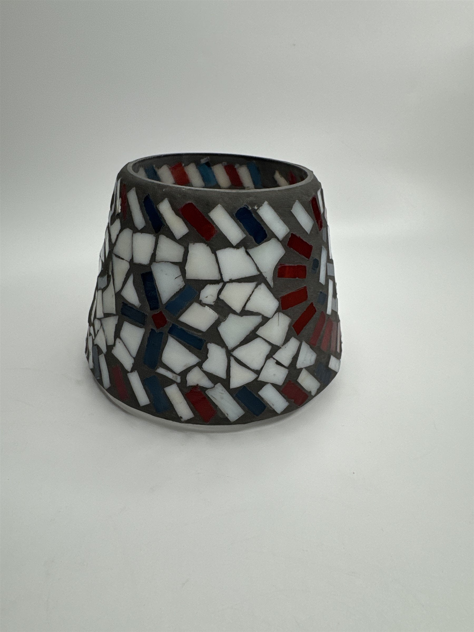 Vintage Home Interiors & Gifts Jar Candle Shade Topper Mosaic Red White Blue