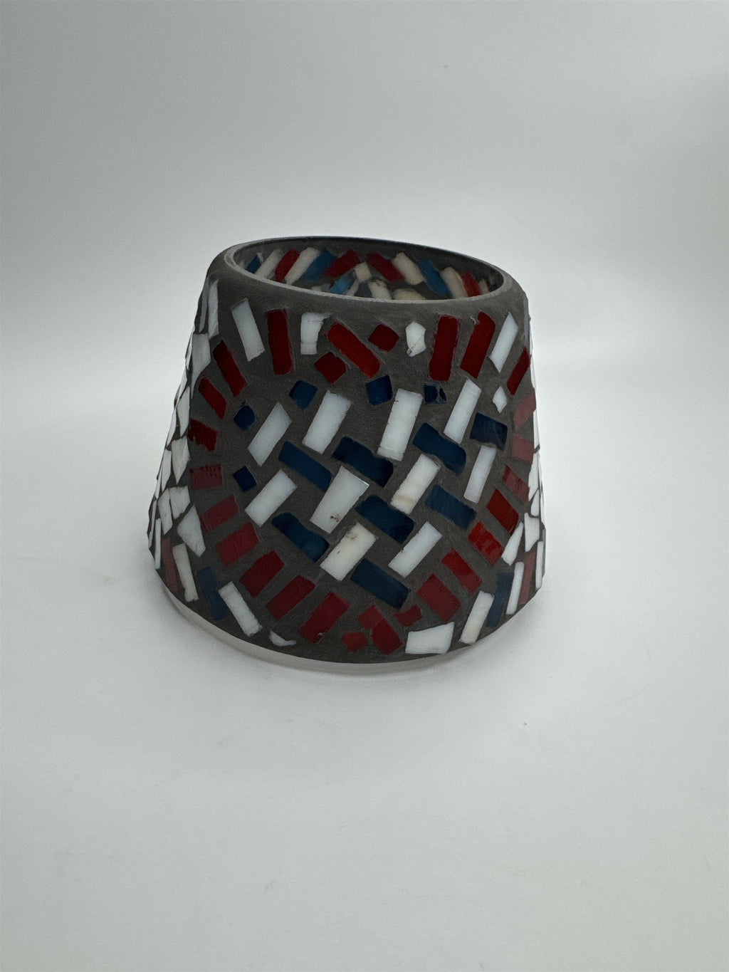 Vintage Home Interiors & Gifts Jar Candle Shade Topper Mosaic Red White Blue