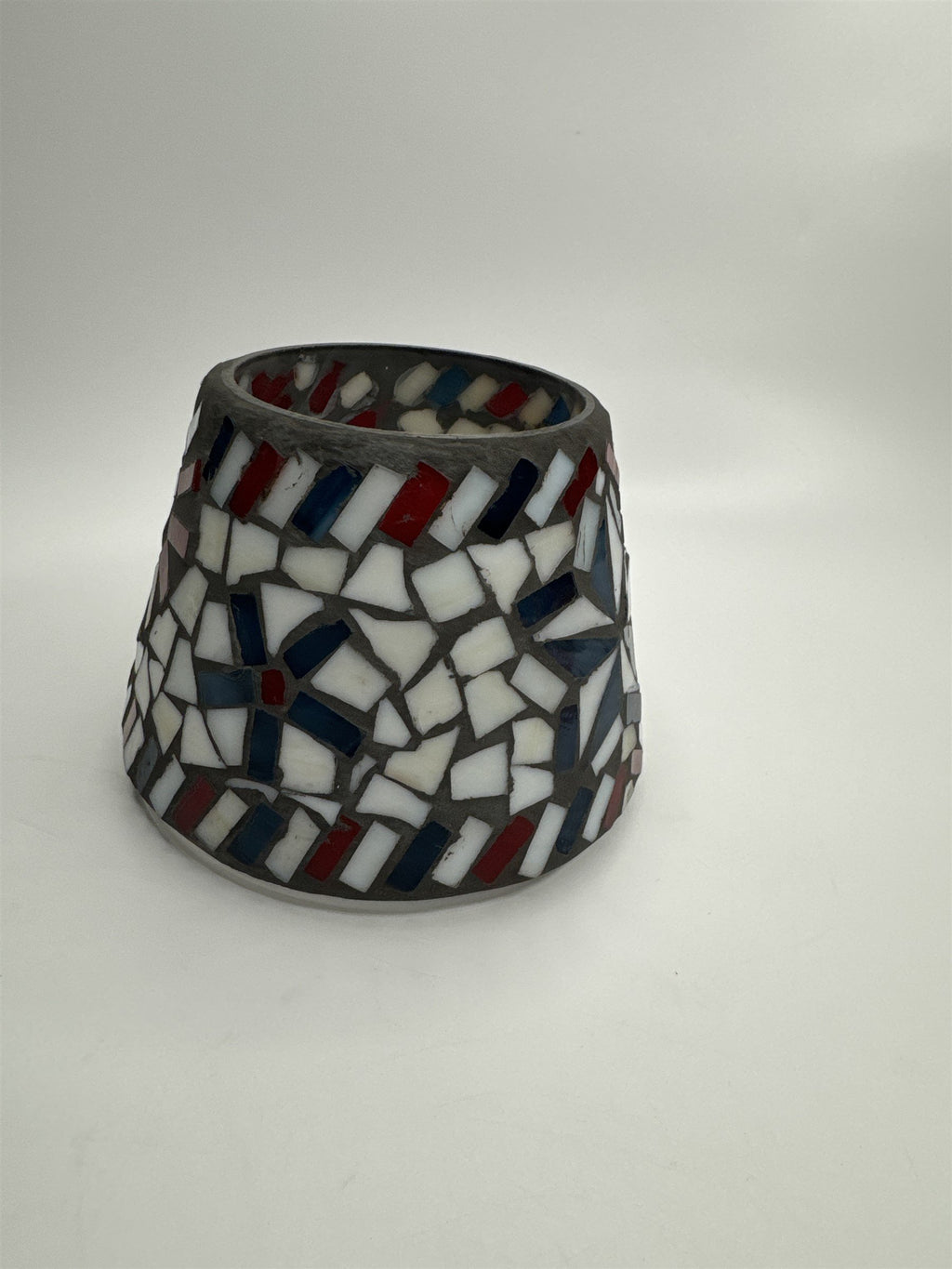Vintage Home Interiors & Gifts Jar Candle Shade Topper Mosaic Red White Blue