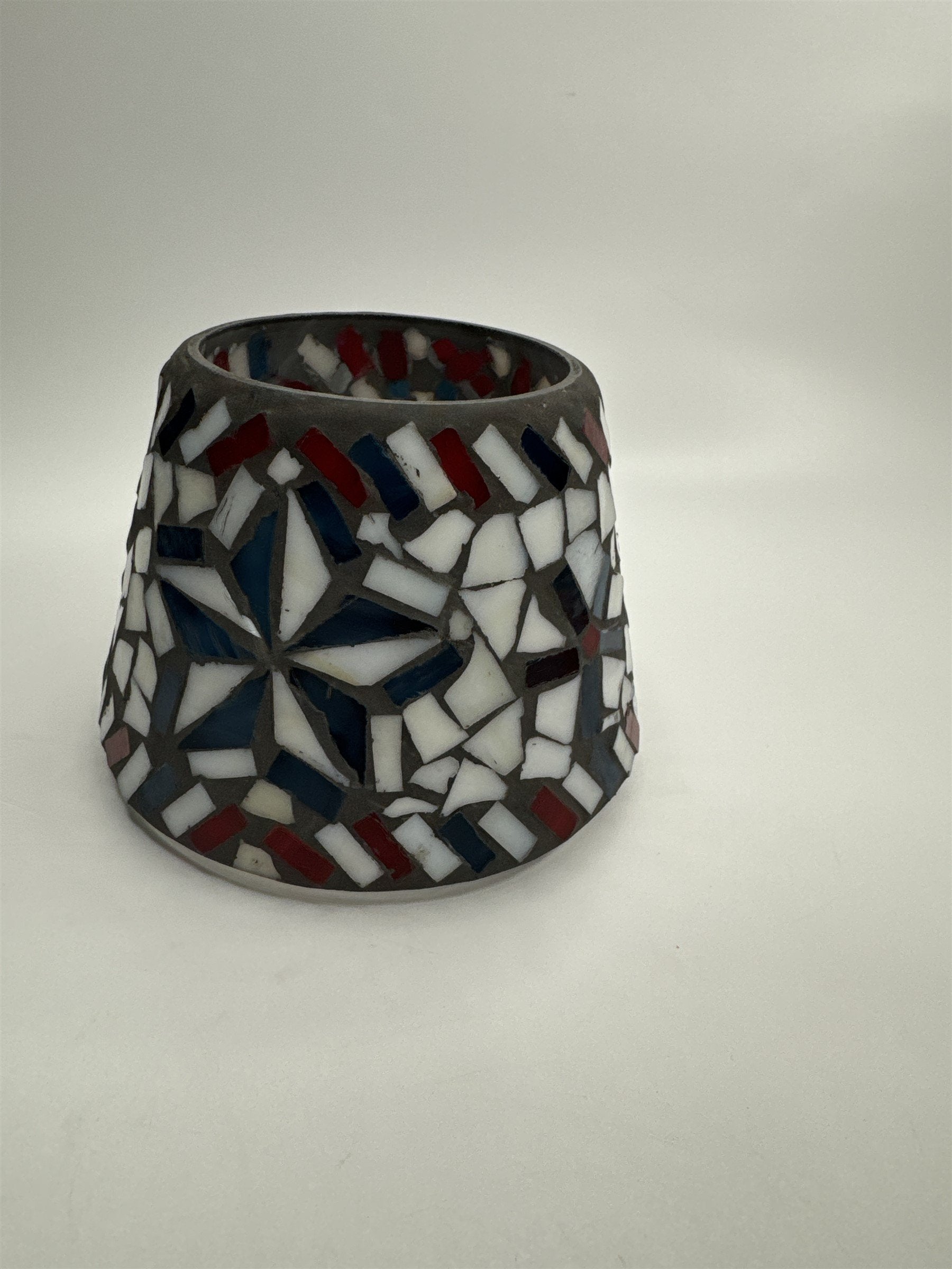 Vintage Home Interiors & Gifts Jar Candle Shade Topper Mosaic Red White Blue