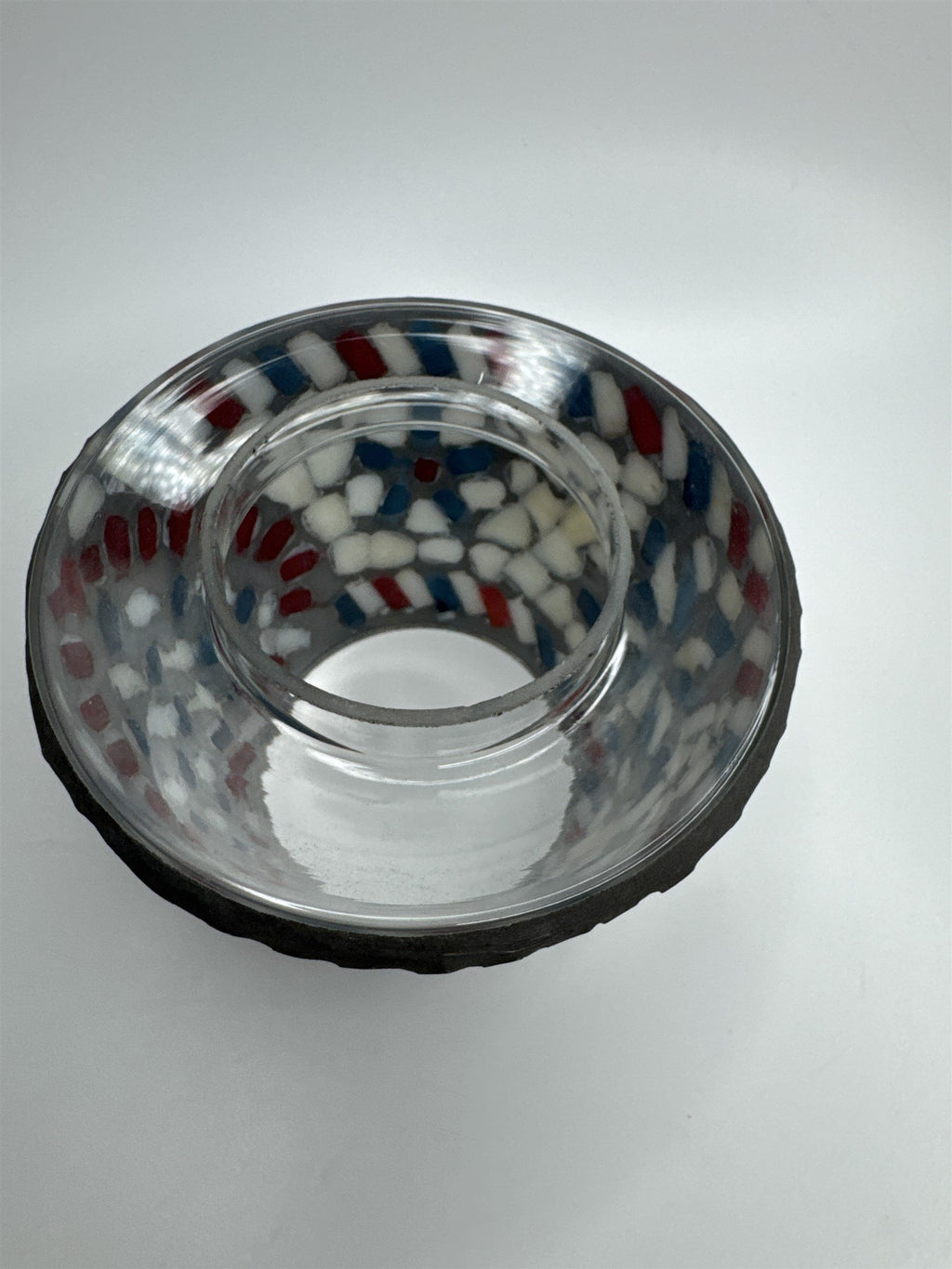 Vintage Home Interiors & Gifts Jar Candle Shade Topper Mosaic Red White Blue