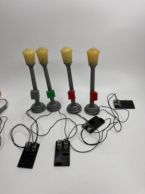 1950s Antique MARX Lighted Boulevard Lamp Posts Police/Fire/Mail Set of 6 *READ*