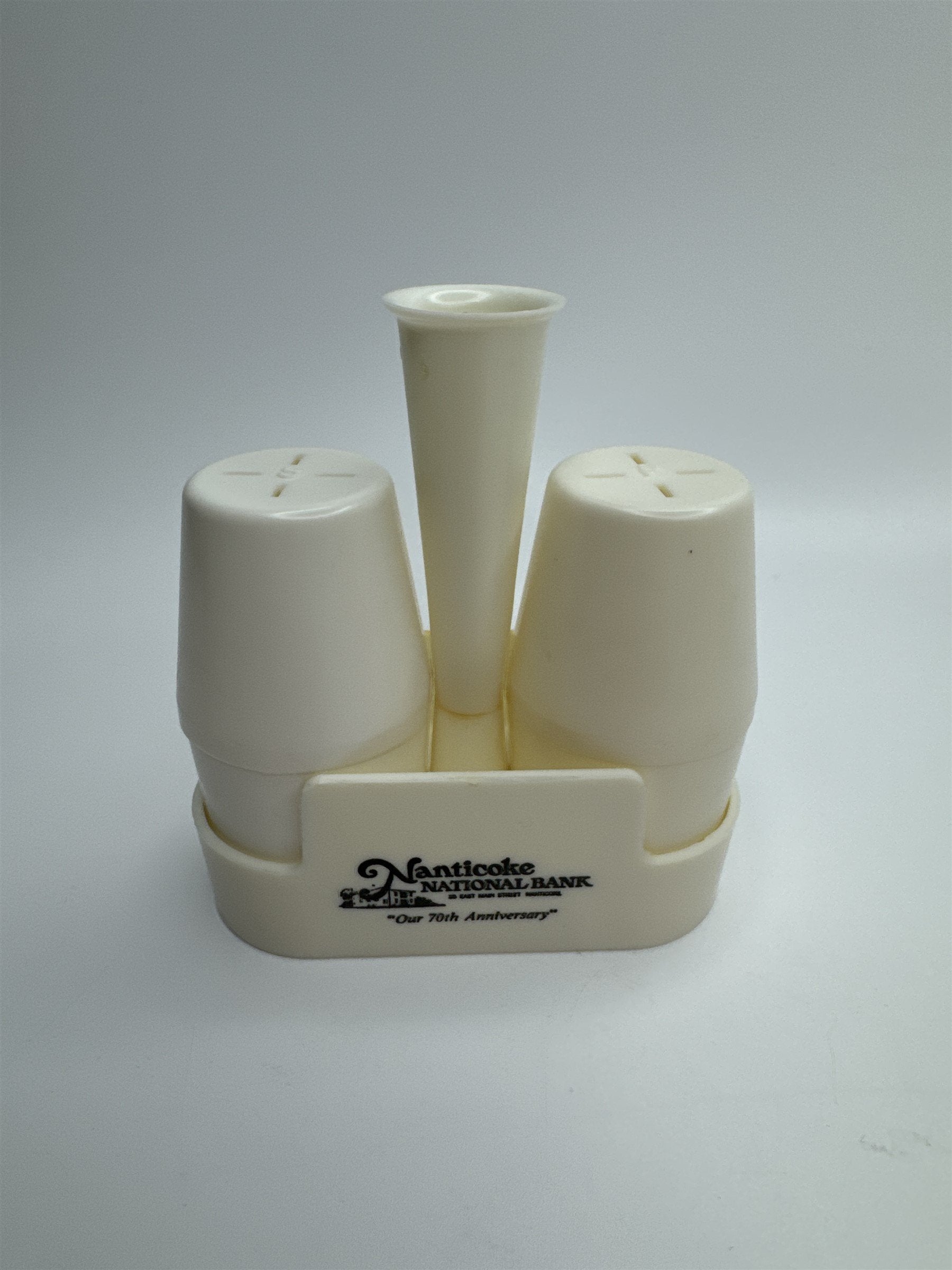 Vintage Nanticoke National Bank 70th Anniversary Plastic Salt and Pepper Shakers