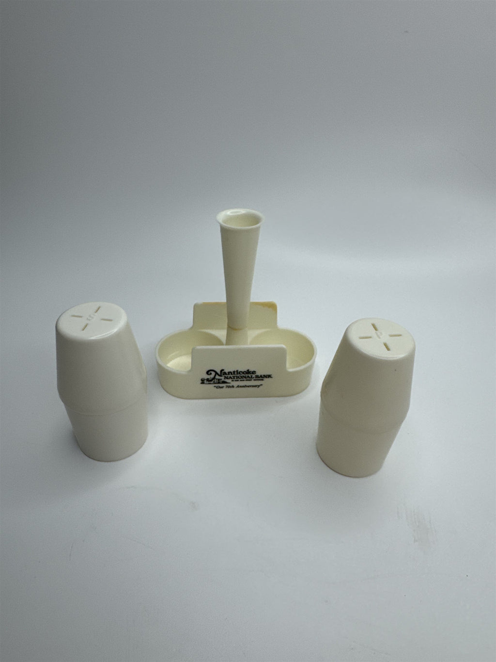 Vintage Nanticoke National Bank 70th Anniversary Plastic Salt and Pepper Shakers