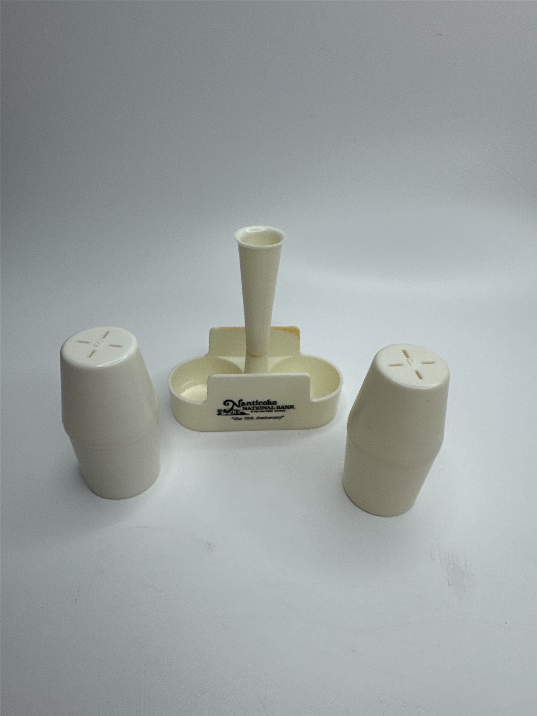 Vintage Nanticoke National Bank 70th Anniversary Plastic Salt and Pepper Shakers
