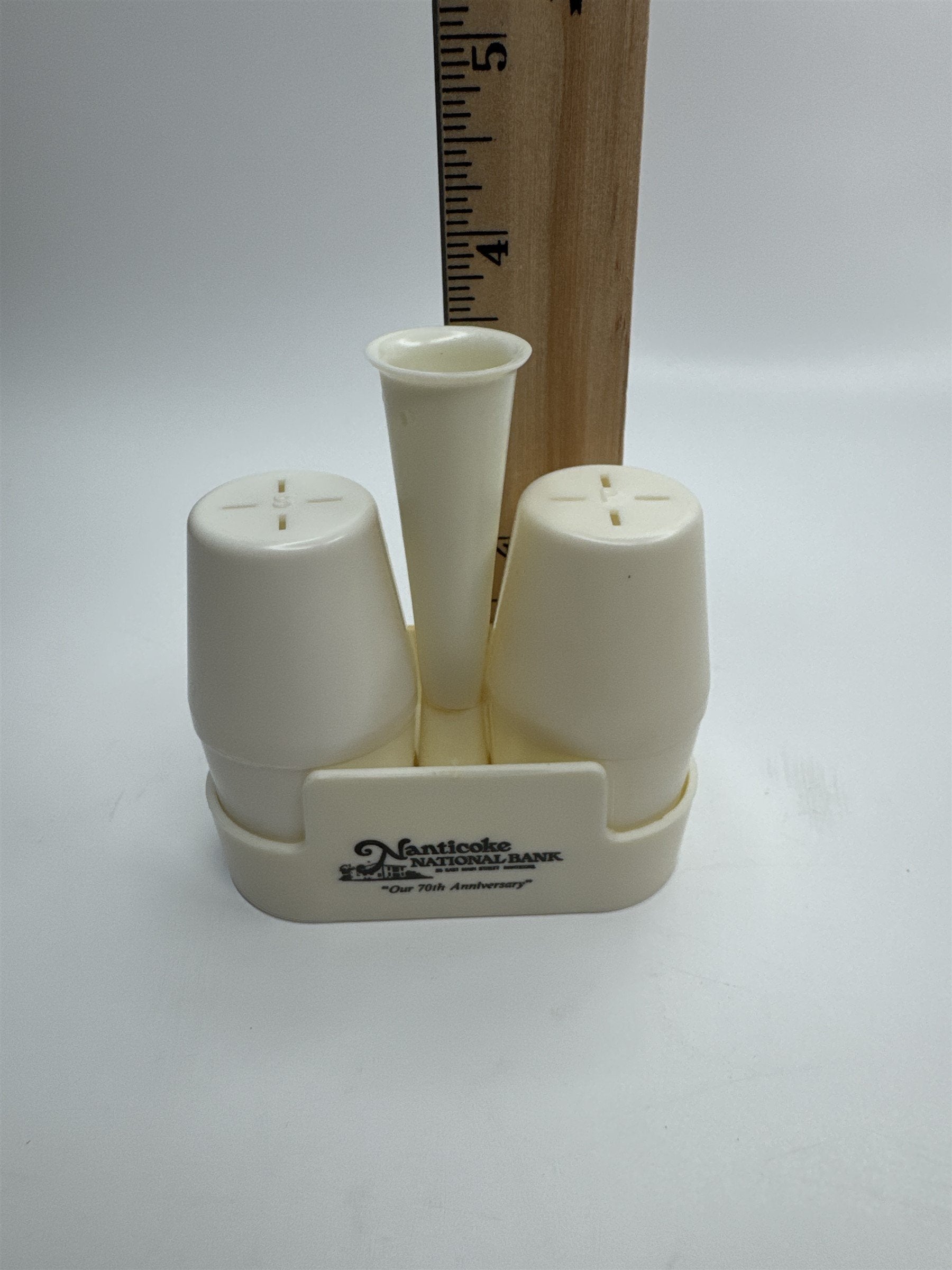 Vintage Nanticoke National Bank 70th Anniversary Plastic Salt and Pepper Shakers