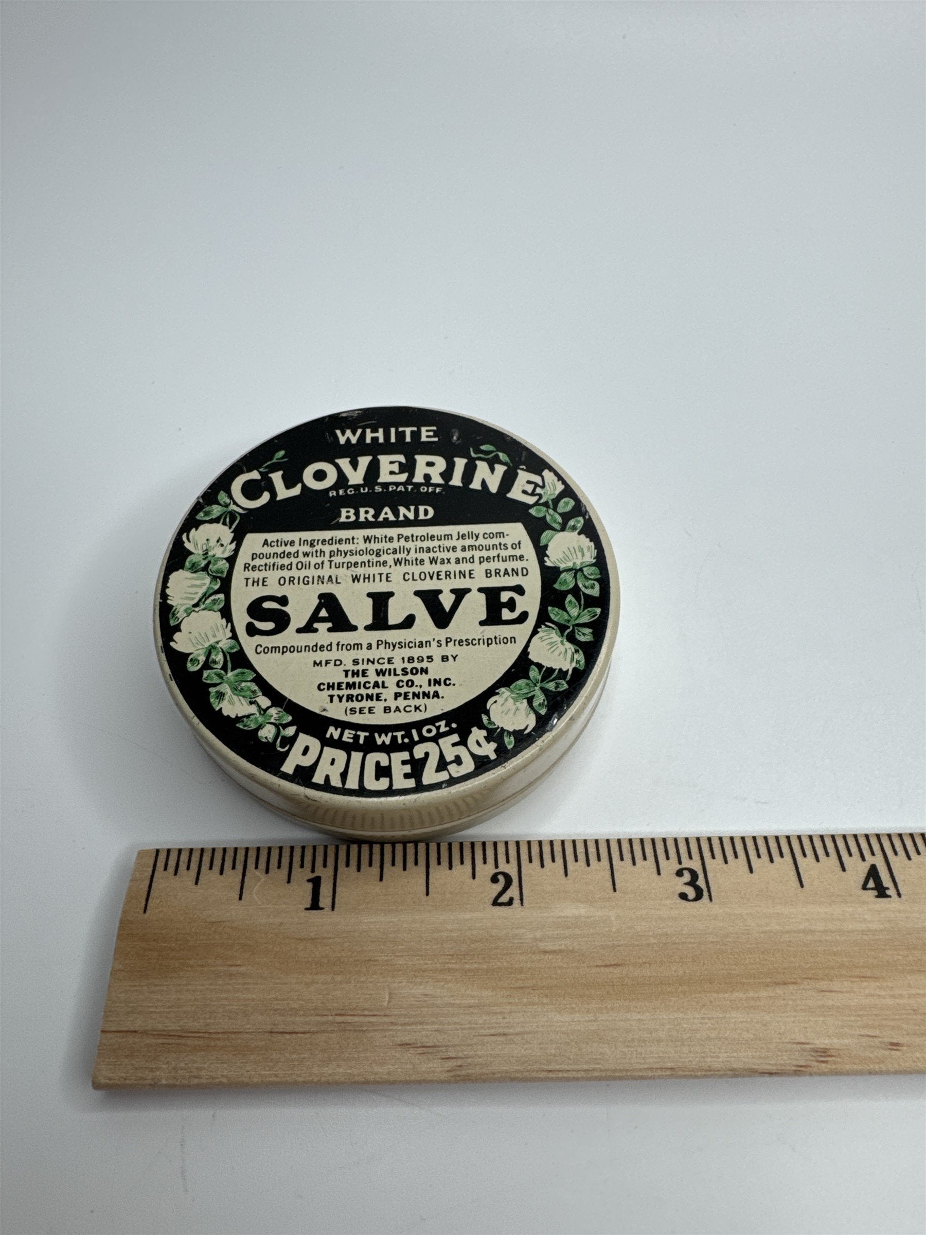 Vintage Empty White Cloverine Brand Salve Wilson Chemical Co Inc Tyrone Penna