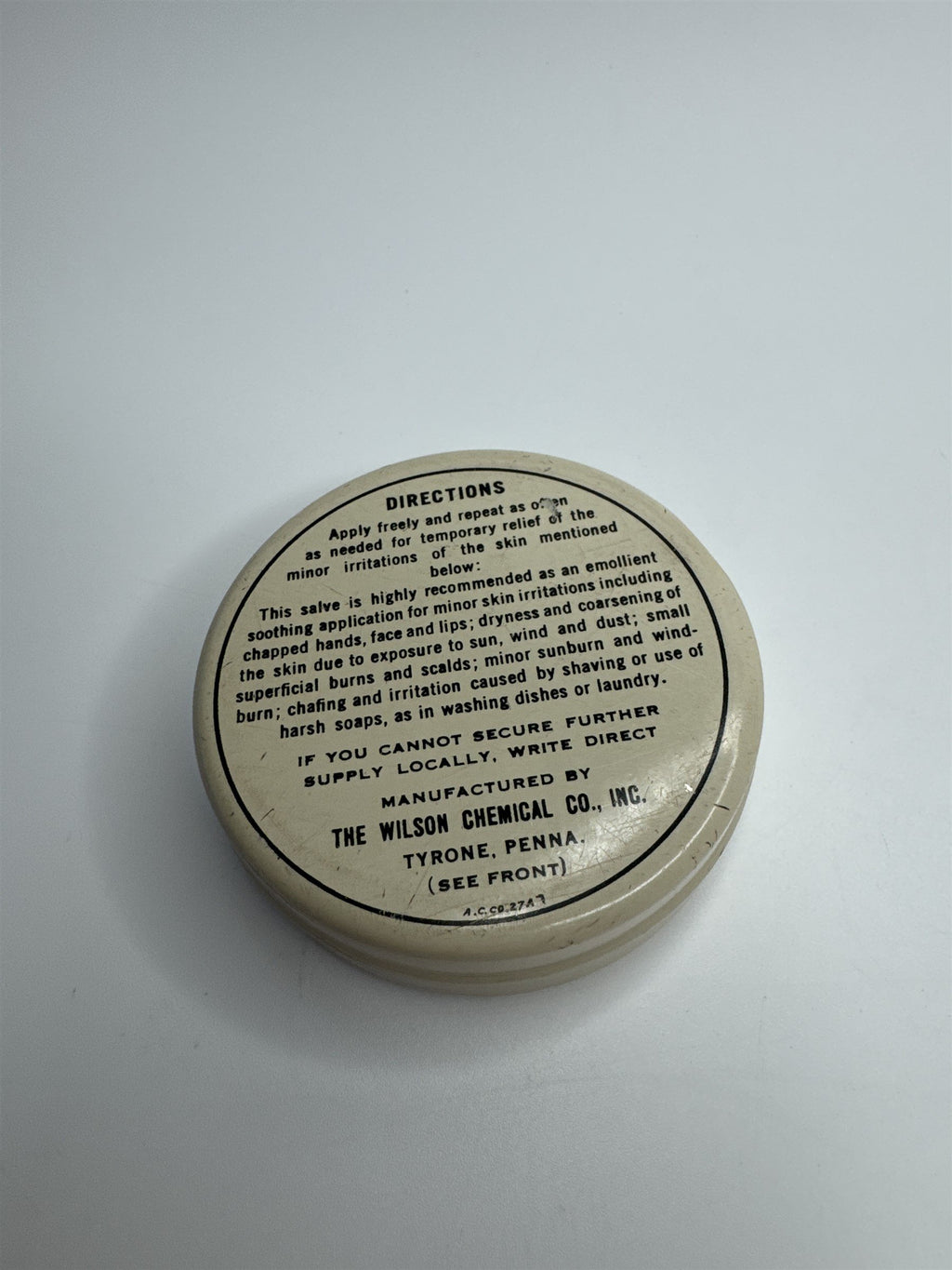 Vintage Empty White Cloverine Brand Salve Wilson Chemical Co Inc Tyrone Penna