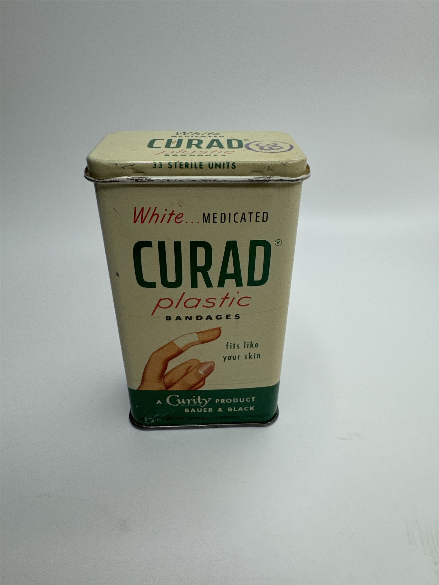 Vintage Empty Curad Curity White Medicated Adhesive Bandages Tin Memorabilia