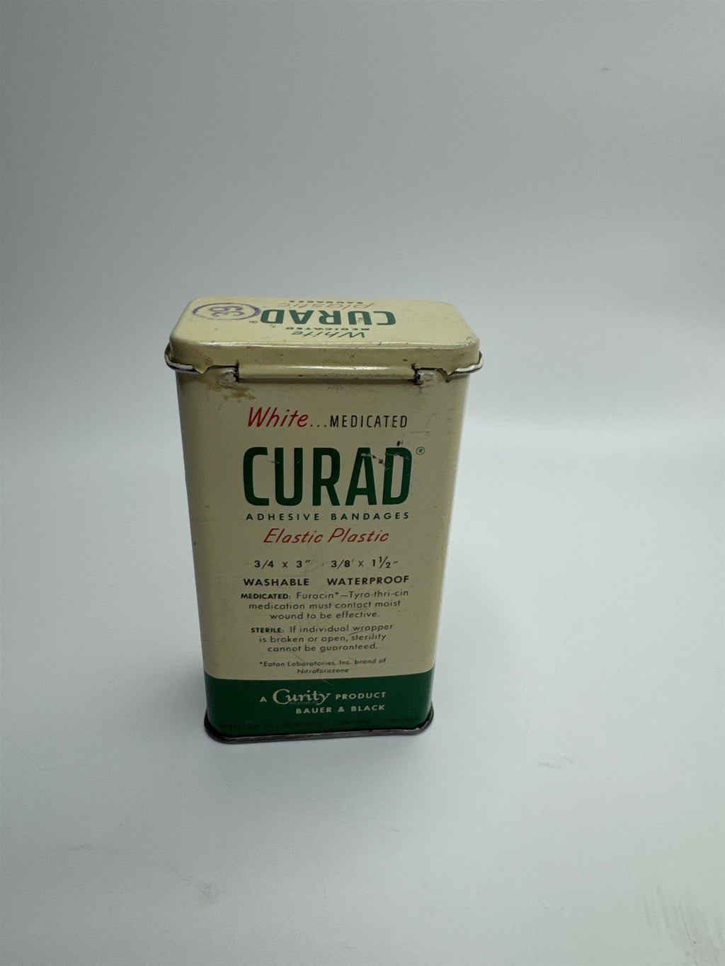 Vintage Empty Curad Curity White Medicated Adhesive Bandages Tin Memorabilia