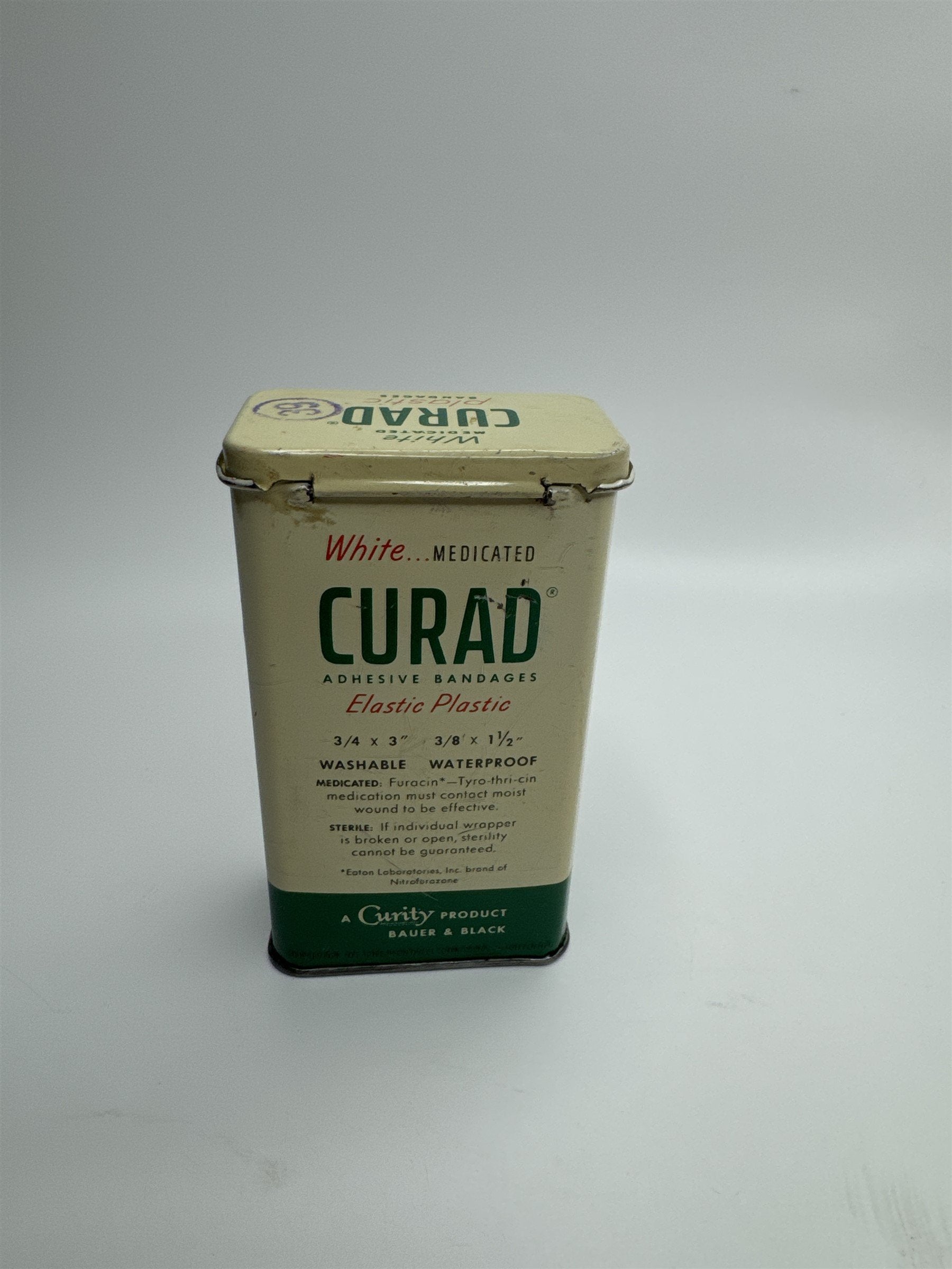 Vintage Empty Curad Curity White Medicated Adhesive Bandages Tin Memorabilia