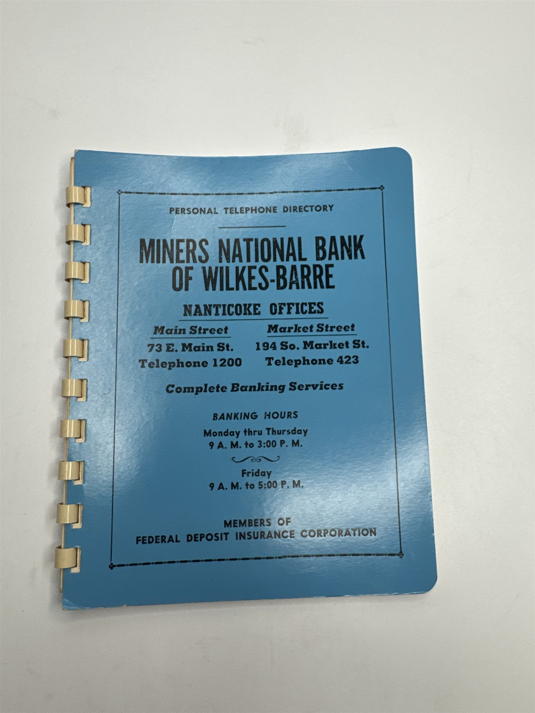 Vintage 1957 Miners National Bank Wilkes-Barre Nanticoke PA Telephone Directory