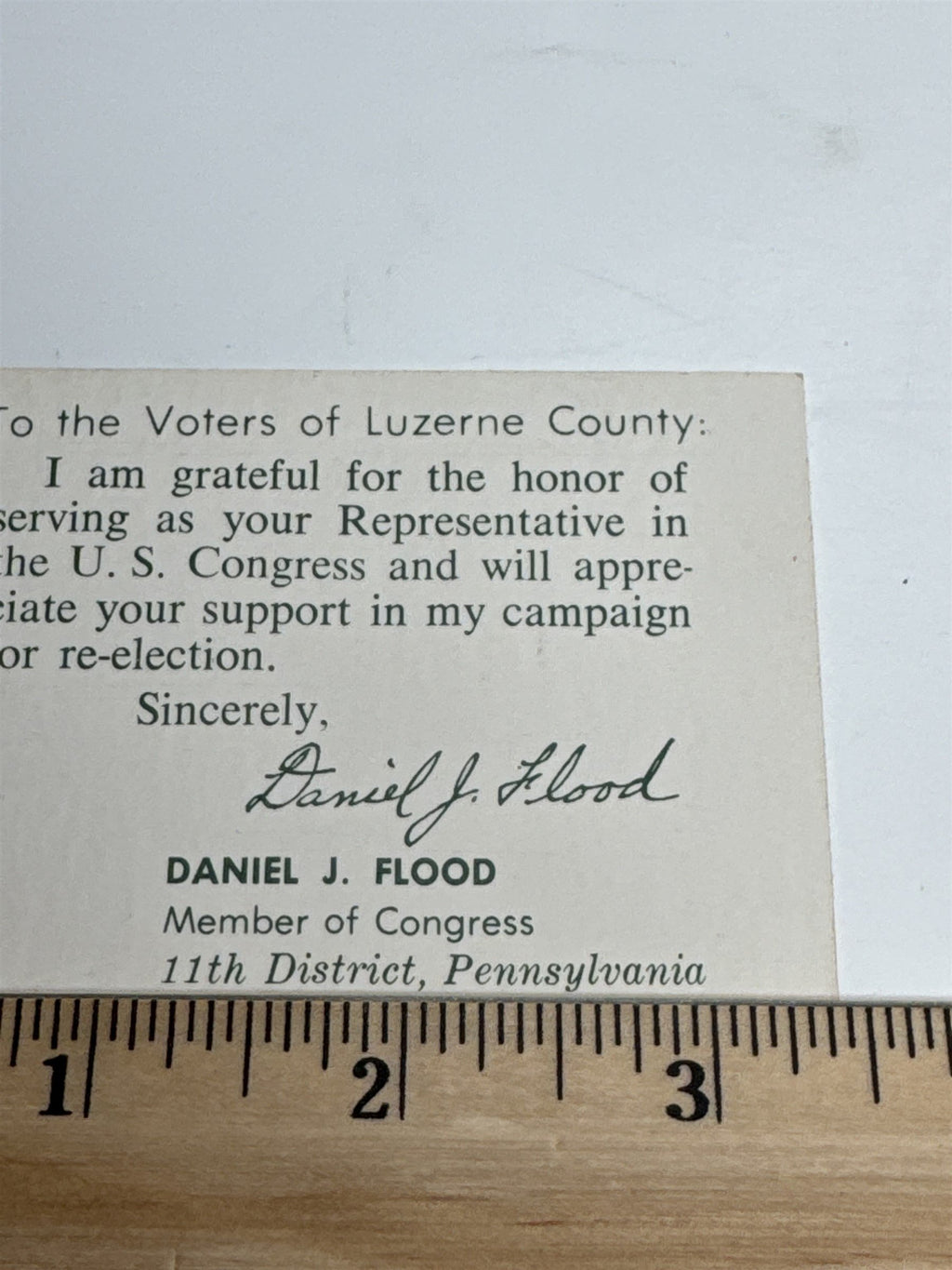 Pennsylvania Press Luzerne County 11th District Congressman Daniel J. Flood Card