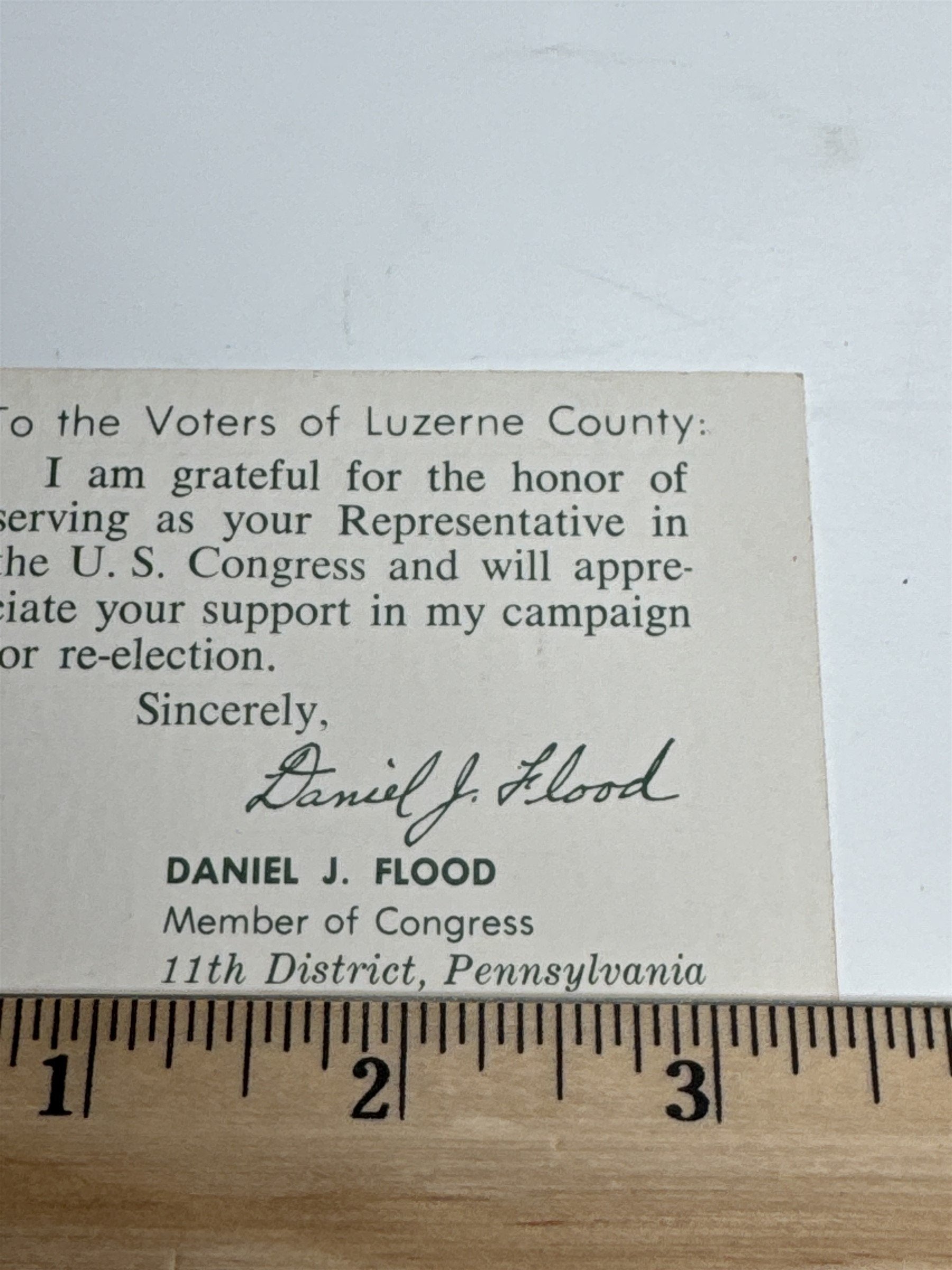 Pennsylvania Press Luzerne County 11th District Congressman Daniel J. Flood Card